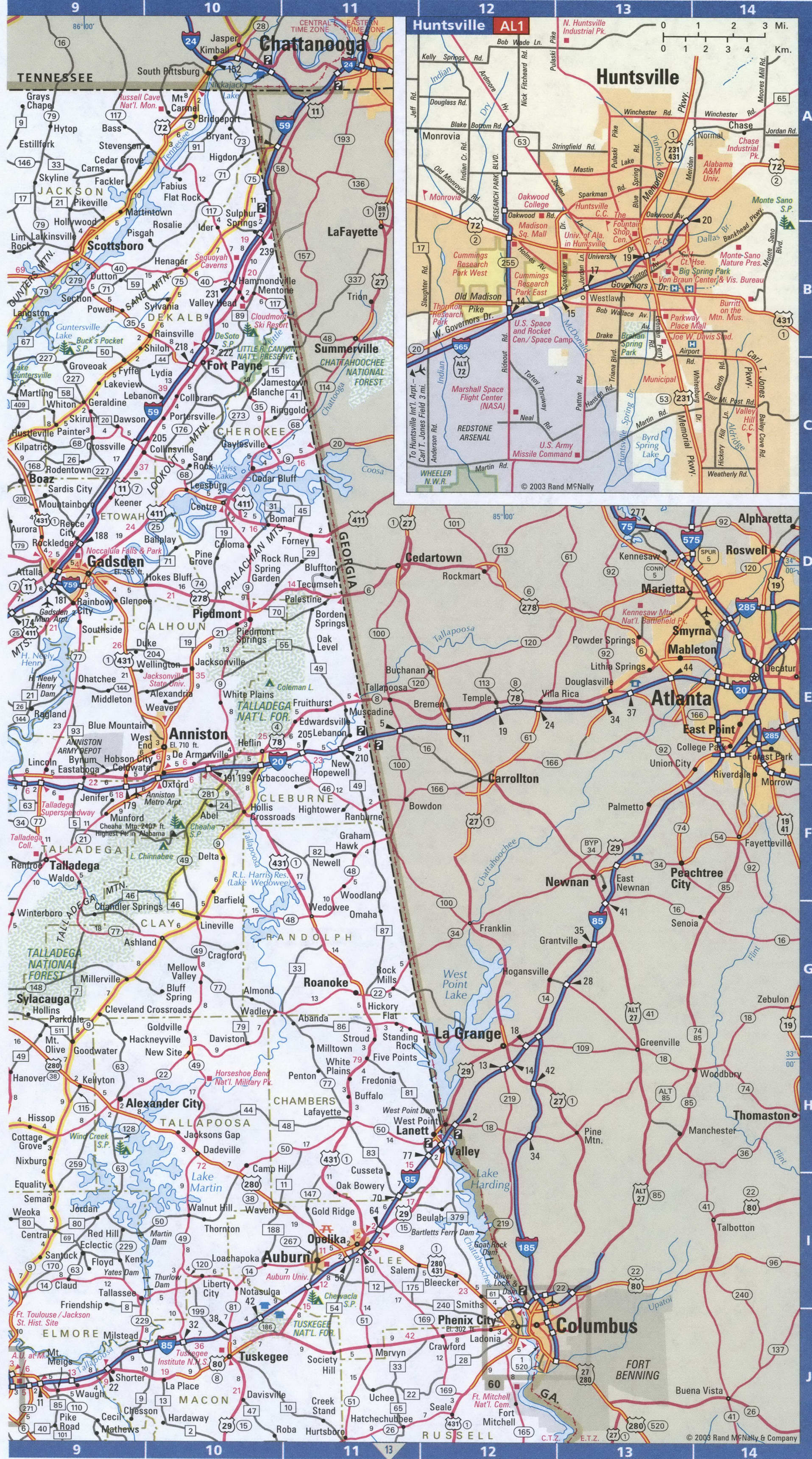 Northern Alabama detailed roads map