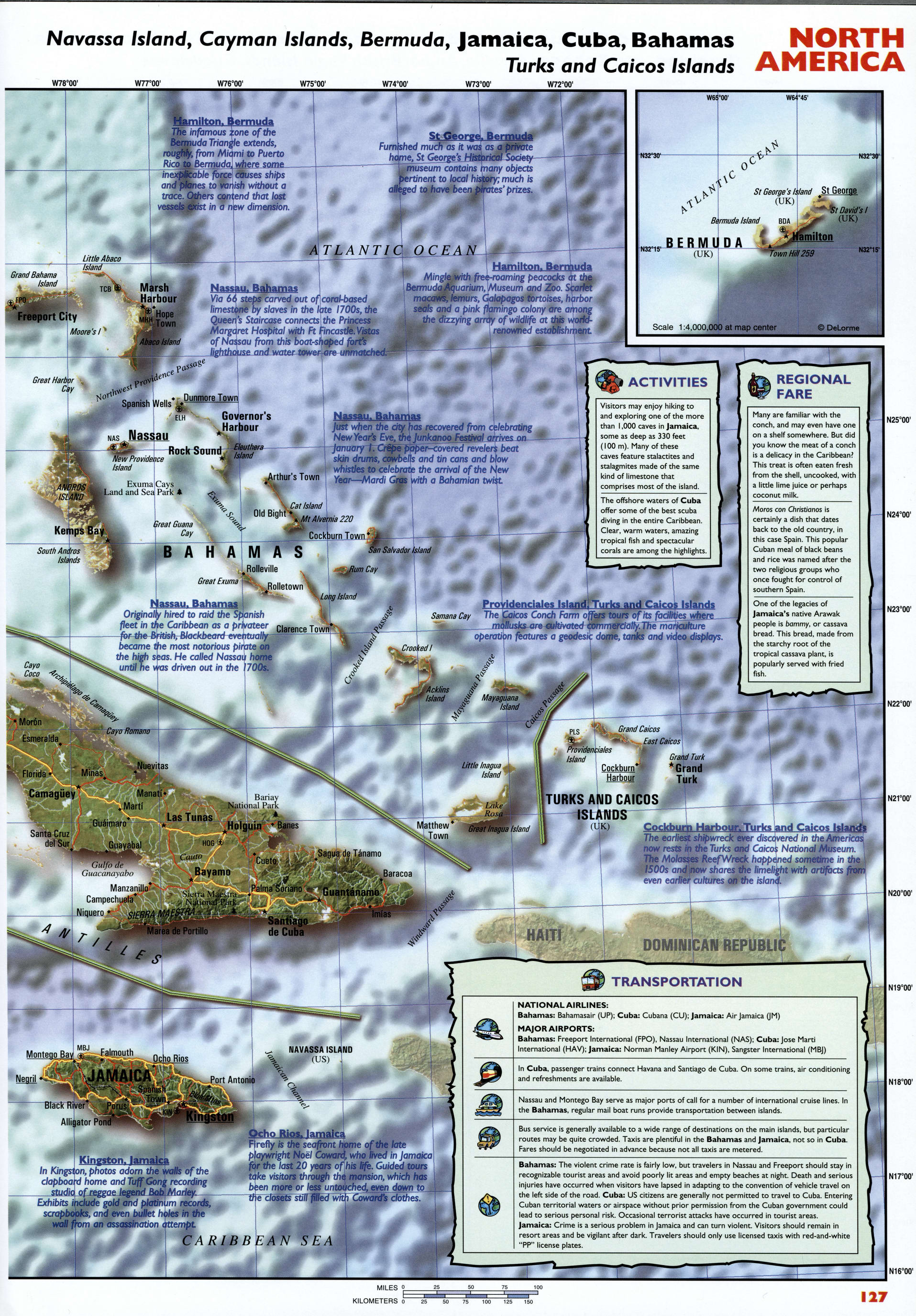 Tourist map Cuba and Bahamas