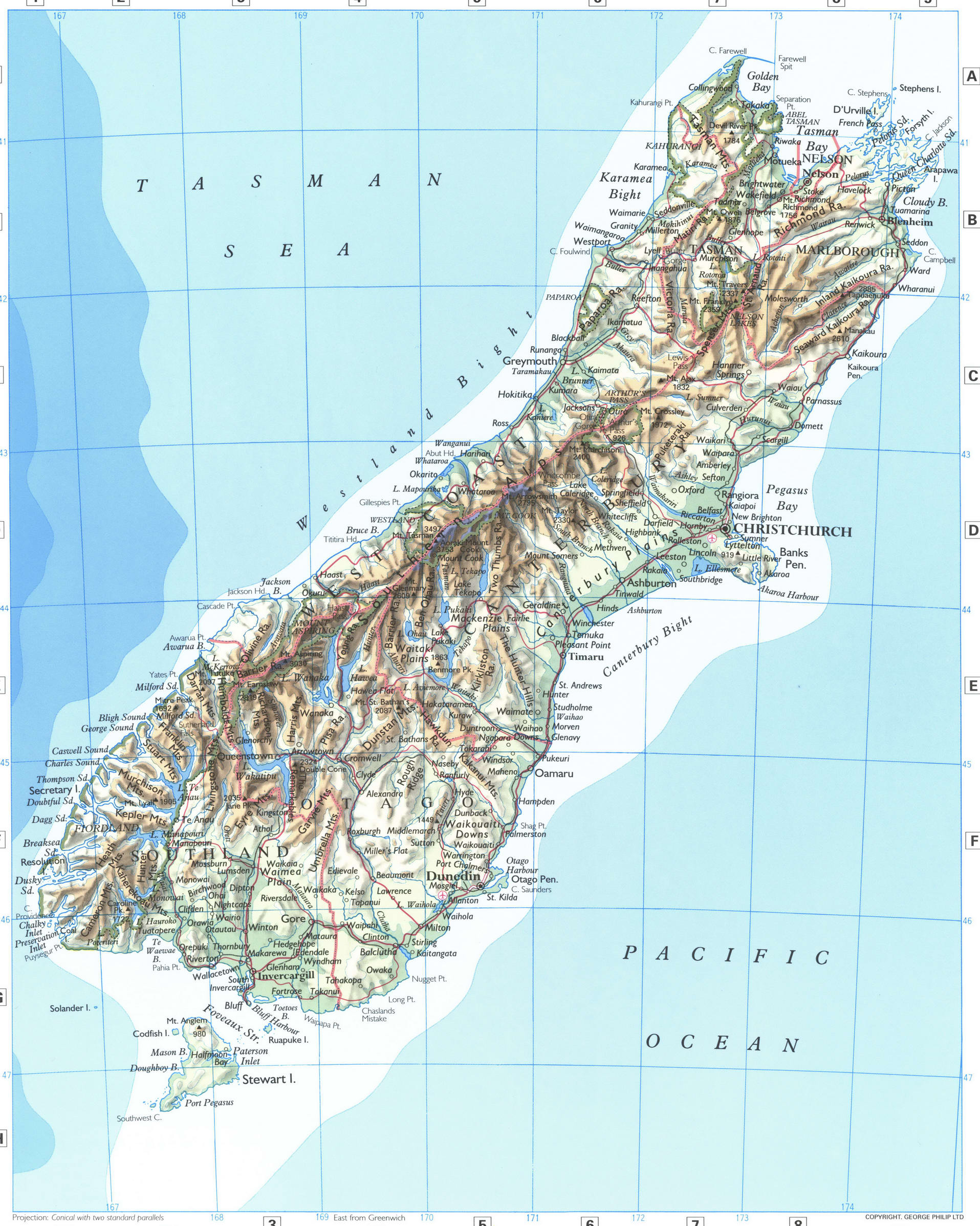 New Zealand map South Island