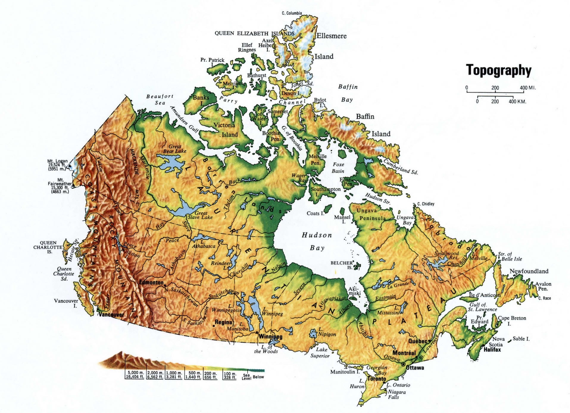 Topographic map of Canada