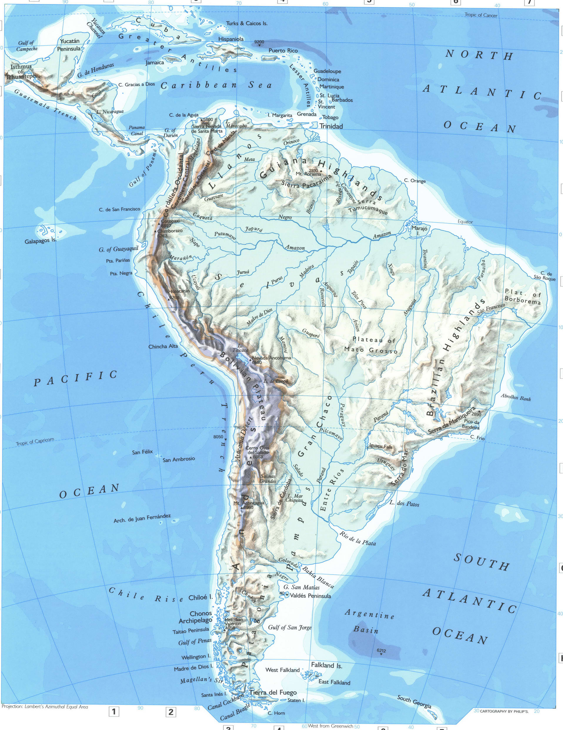 South America physical map