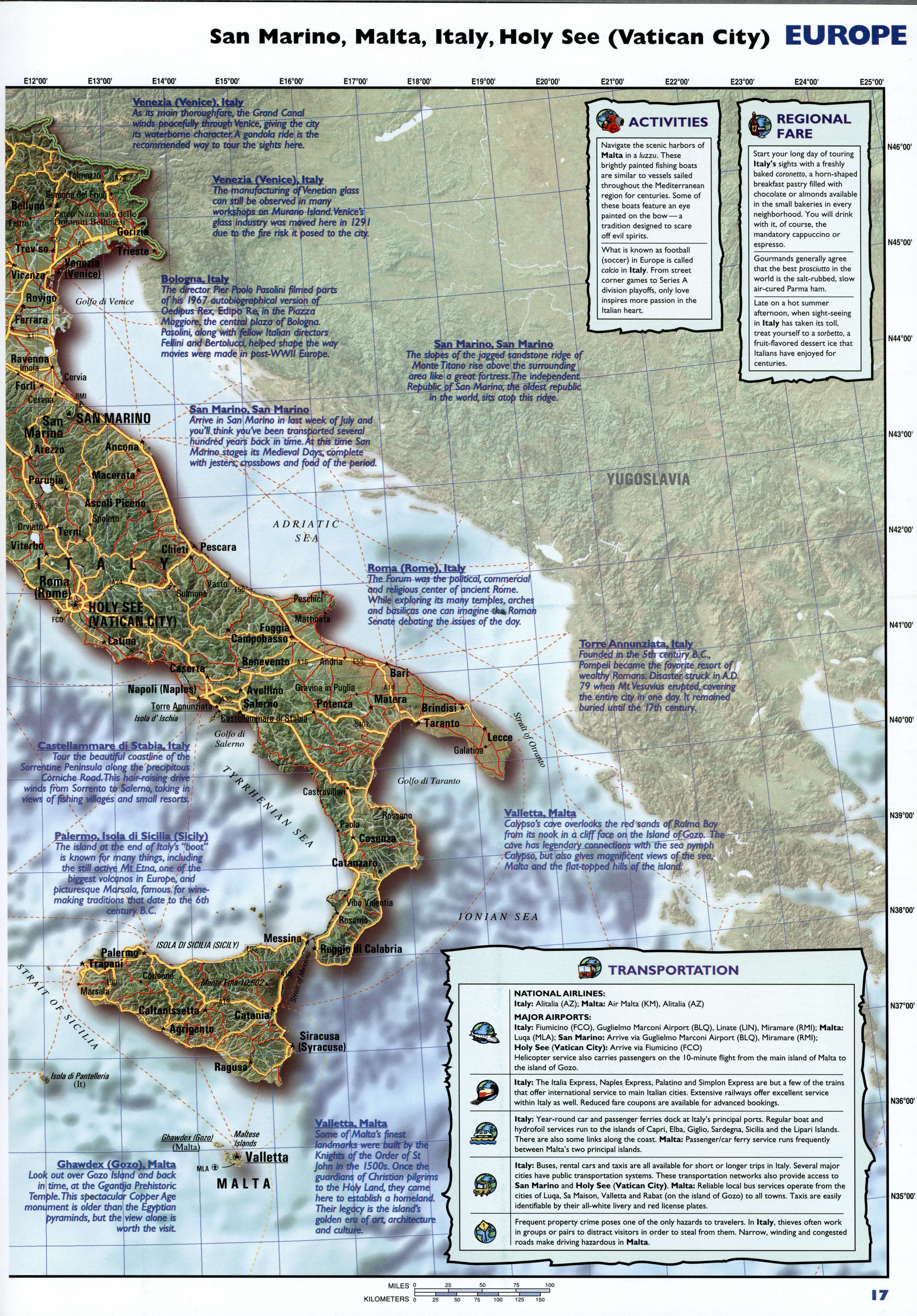 Map Italy with road. Detailed physical map of Italy with cities, roads, and villages.