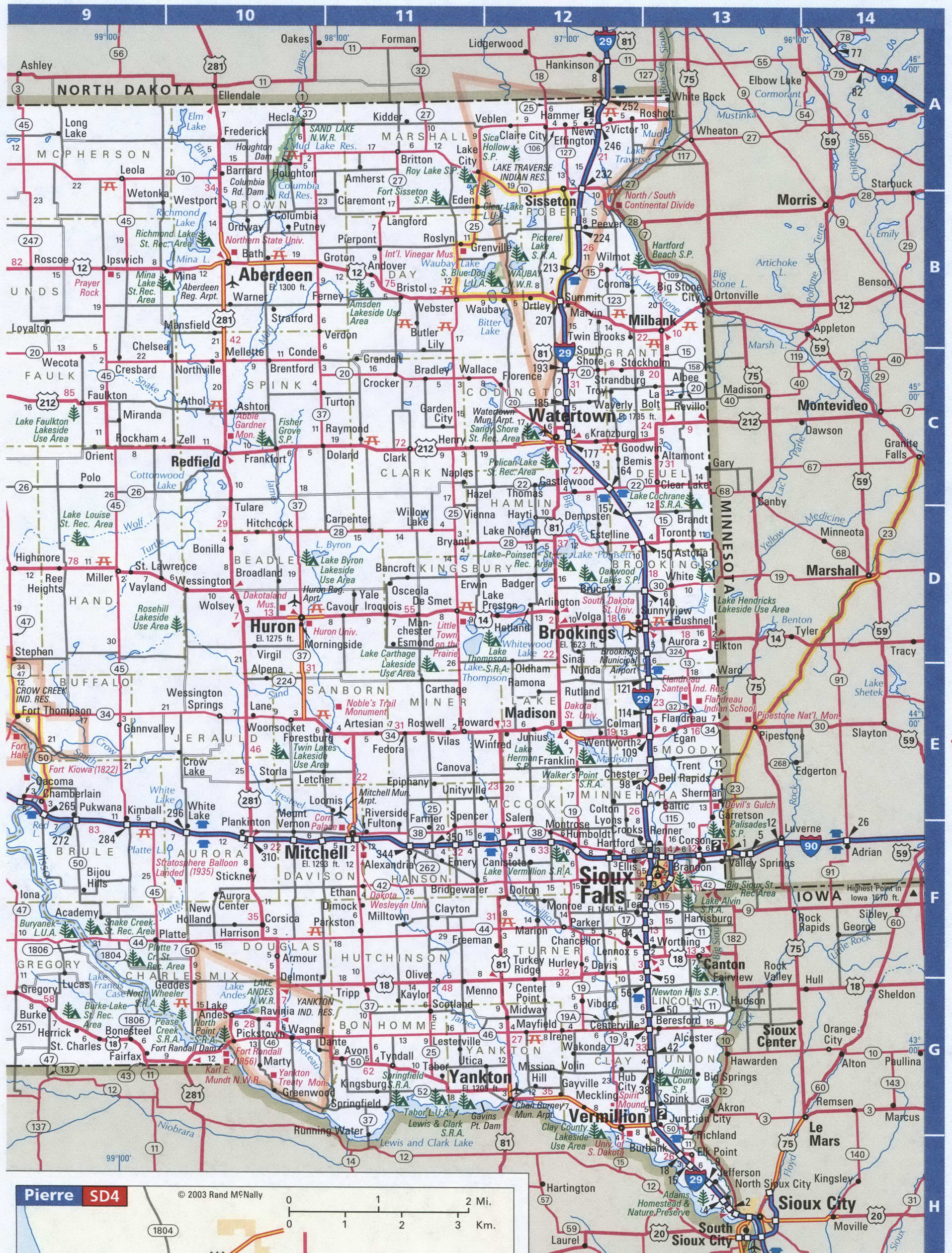 South Dakota detailed roads map.South Dakota state highway map