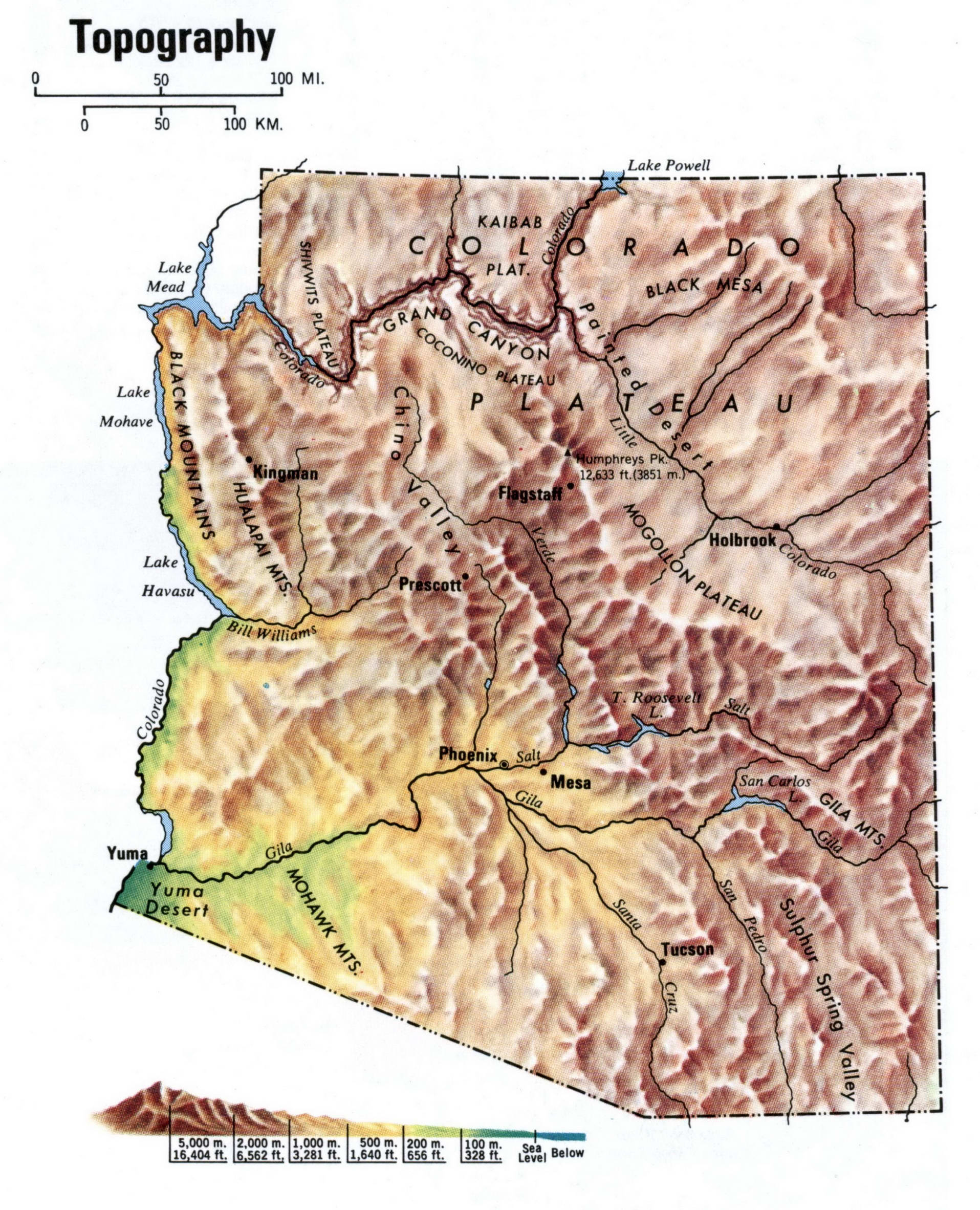 Arizona topographic map