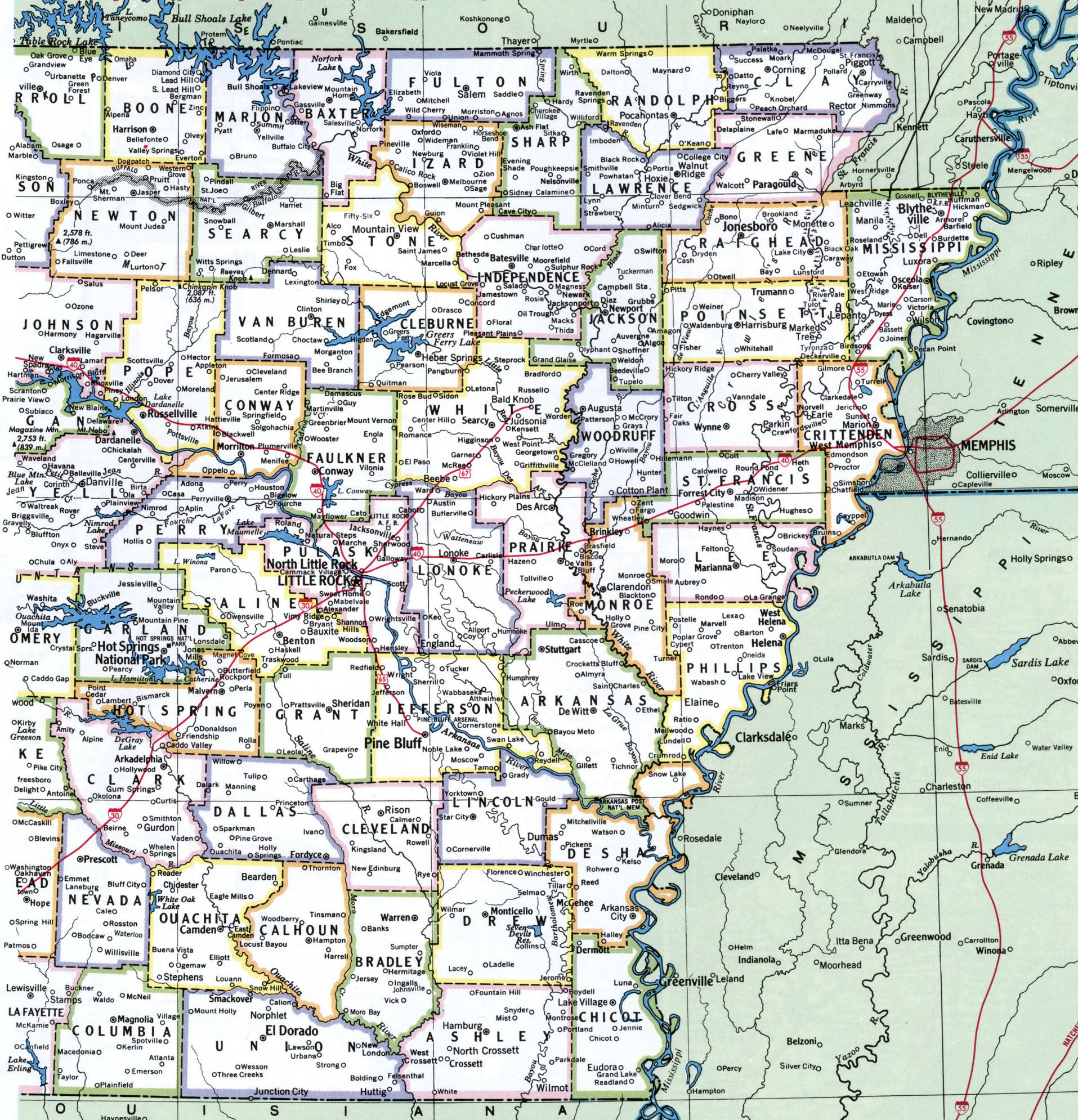 Arkansas map with counties