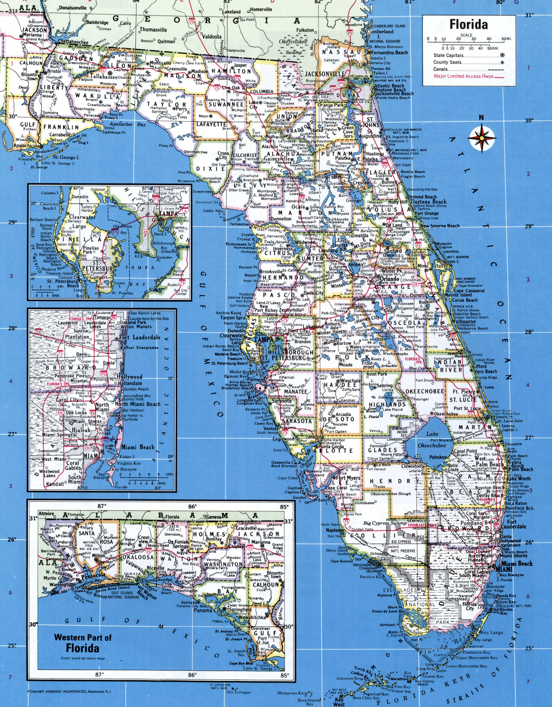 Florida map with counties