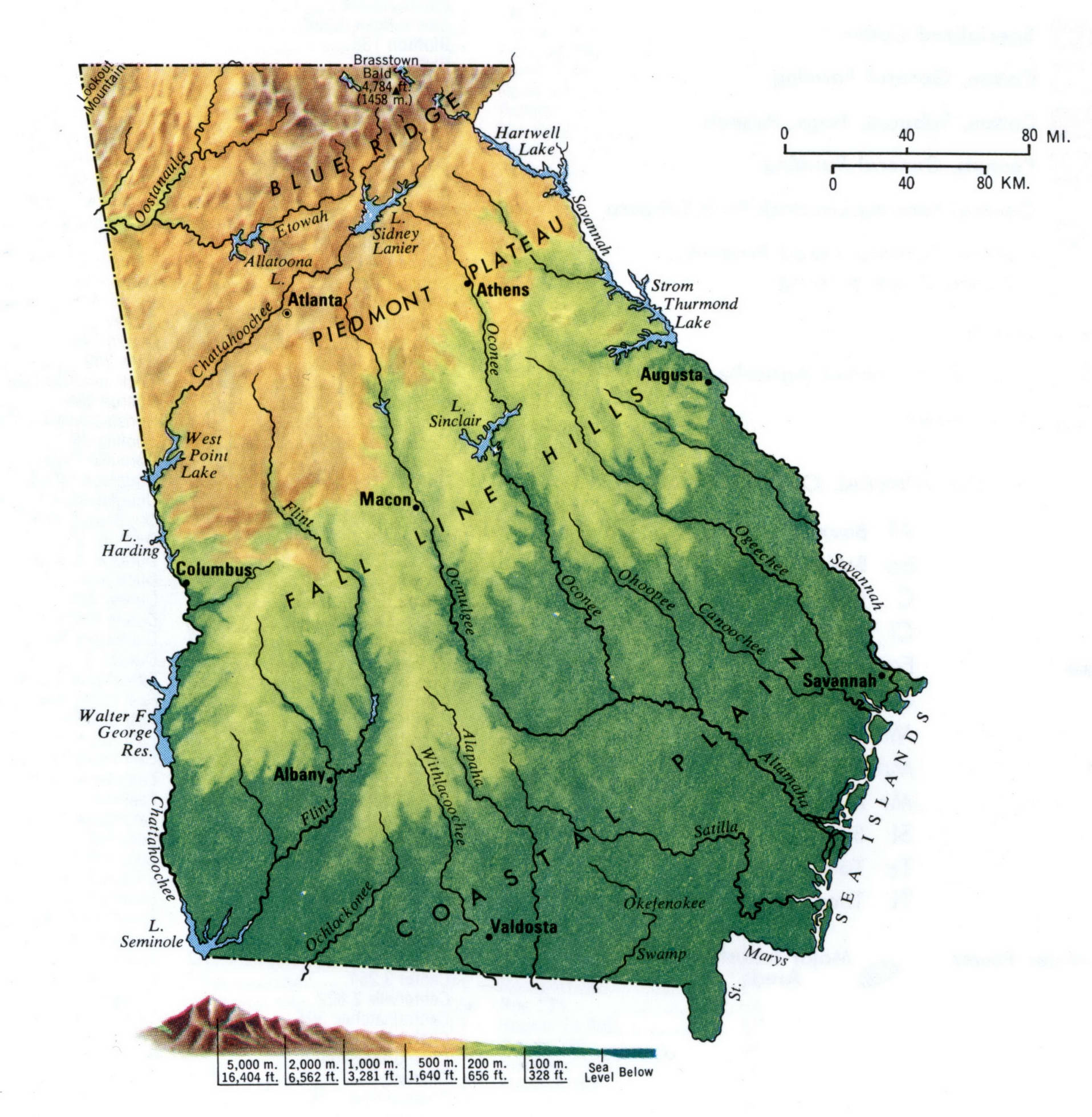 Physical Map Of Georgia Shows Elevations Plateaus Rivers Lakes | Images ...