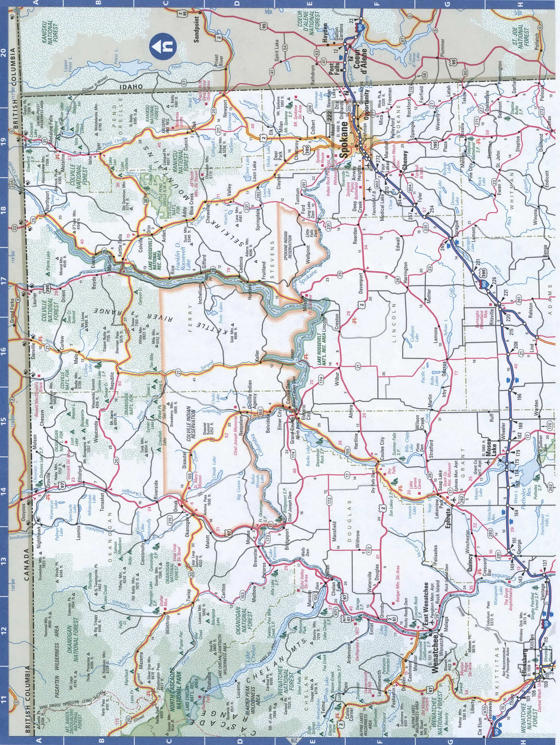 Eastern Washington roads map