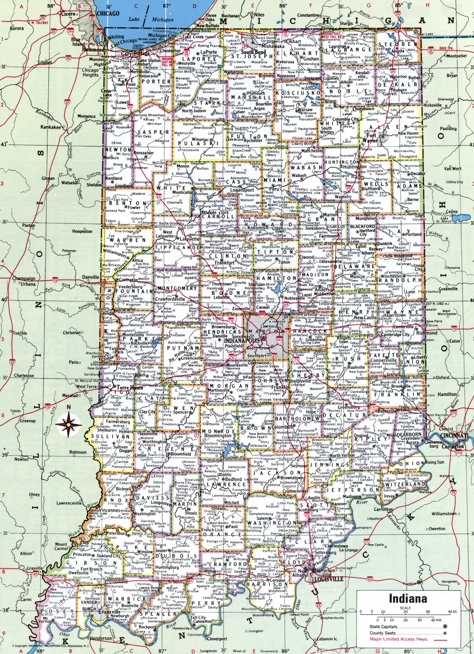 Indiana map with counties