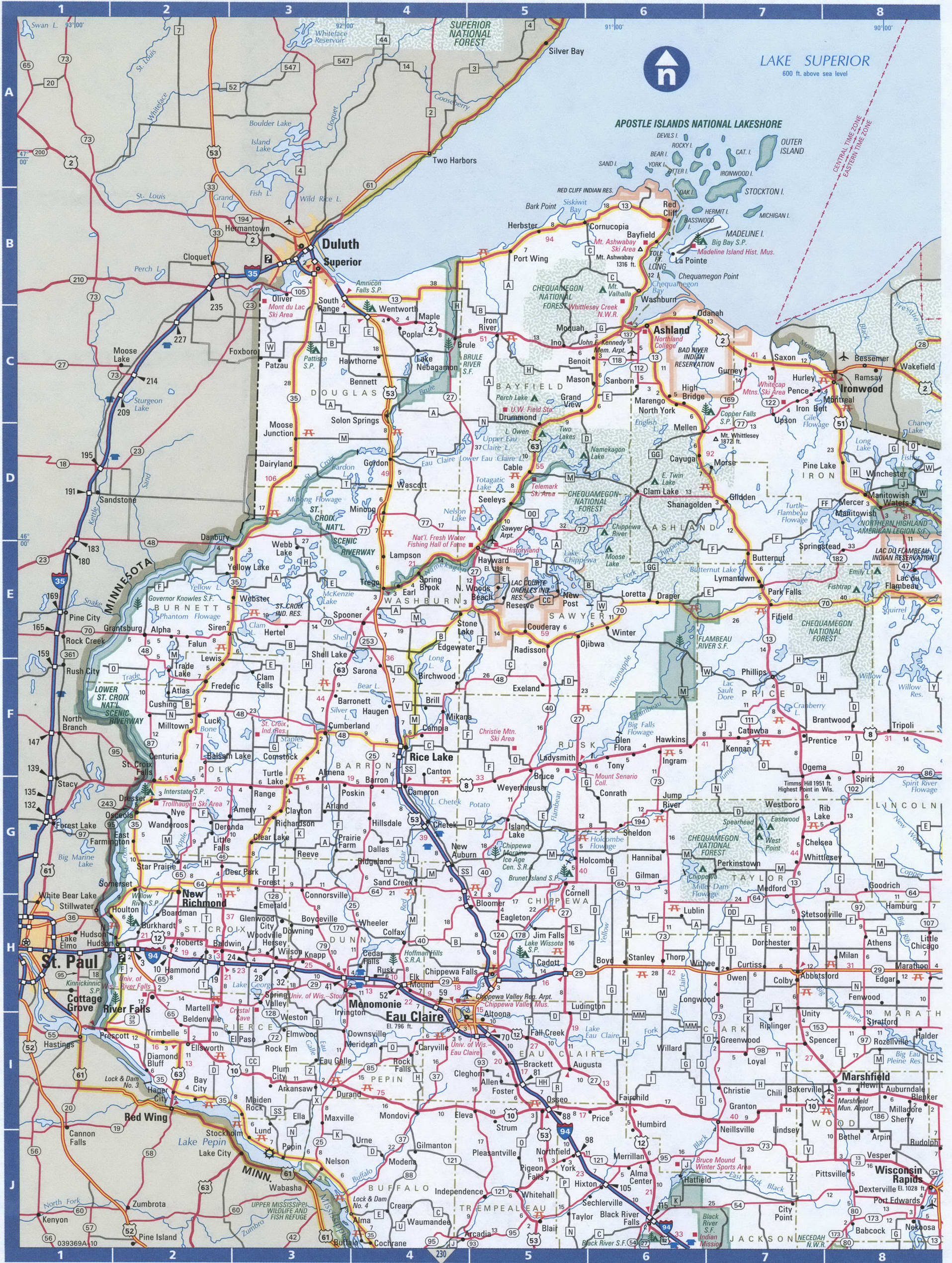 North Wisconsin roads map