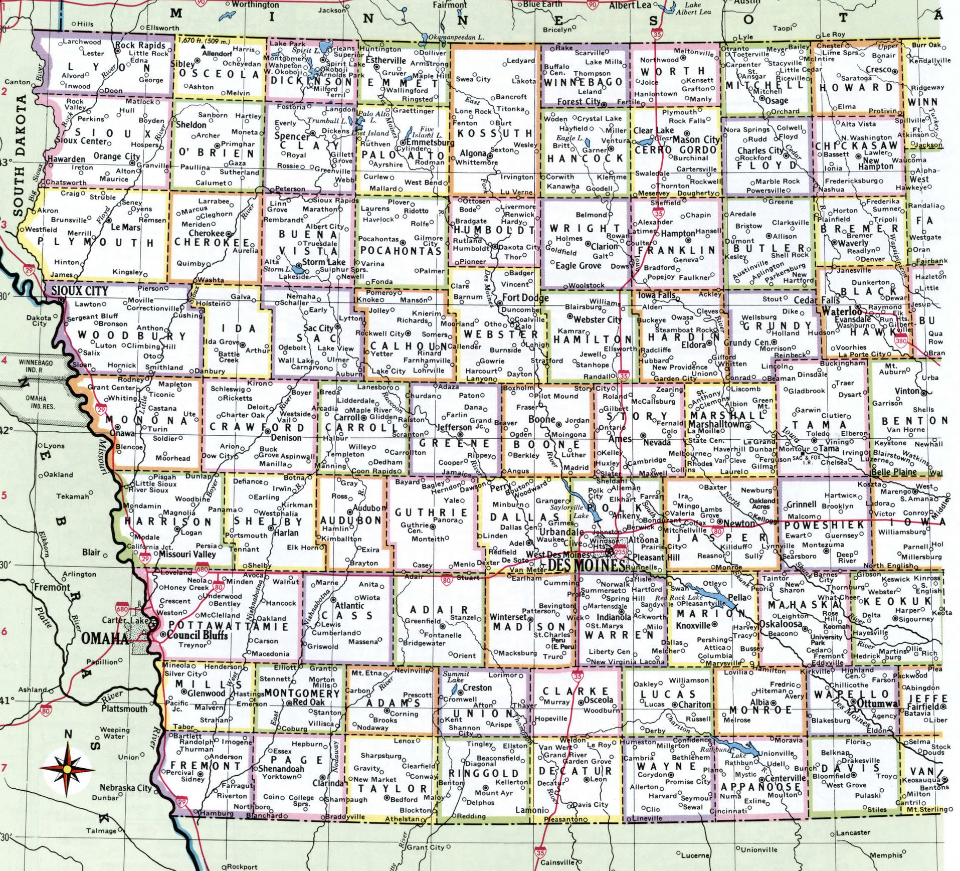 Iowa map with counties