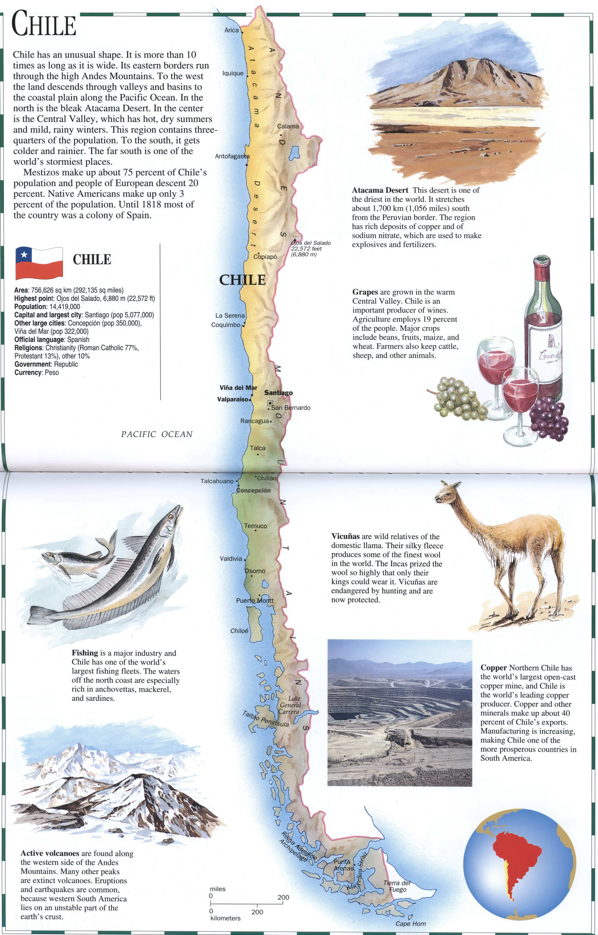 Chile detailed geographic map.Brief description of Chile