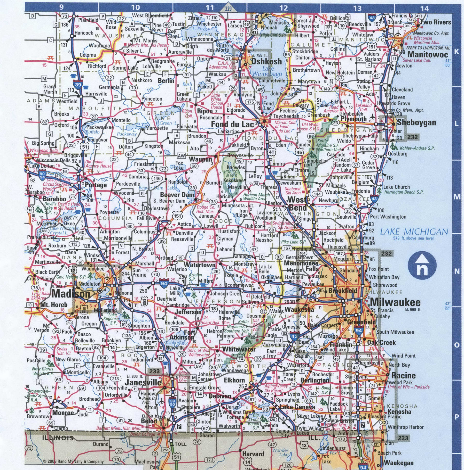 Southern Wisconsin roads map