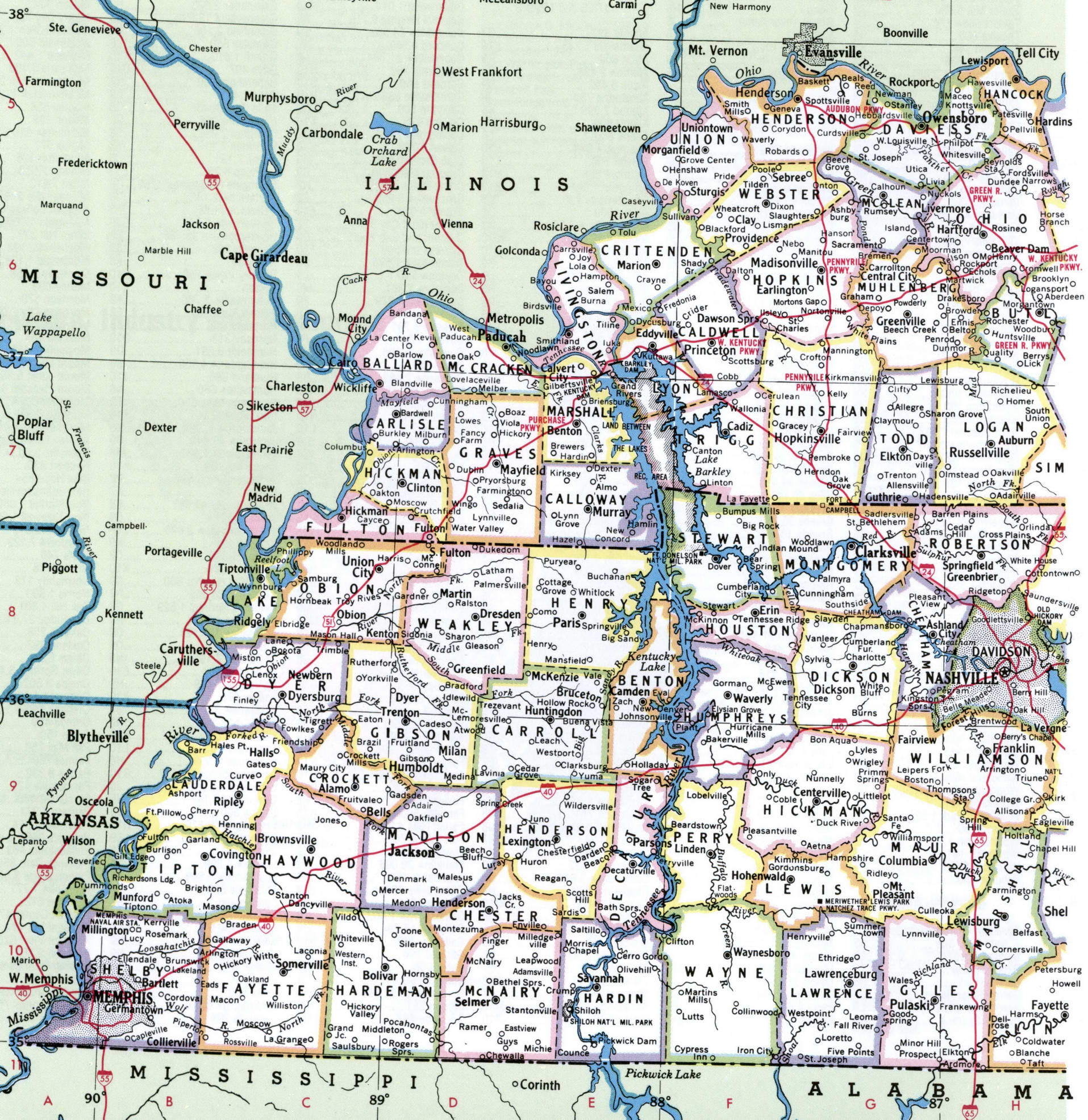 Tennessee map with counties. Detailed map of Tennessee's counties with cities and villages Tennessee map with counties. Detailed map of Tennessee's counties with cities and villages