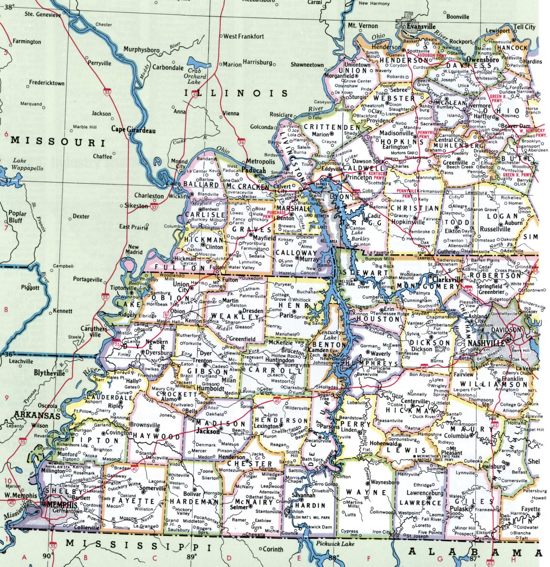 Tennessee map with counties