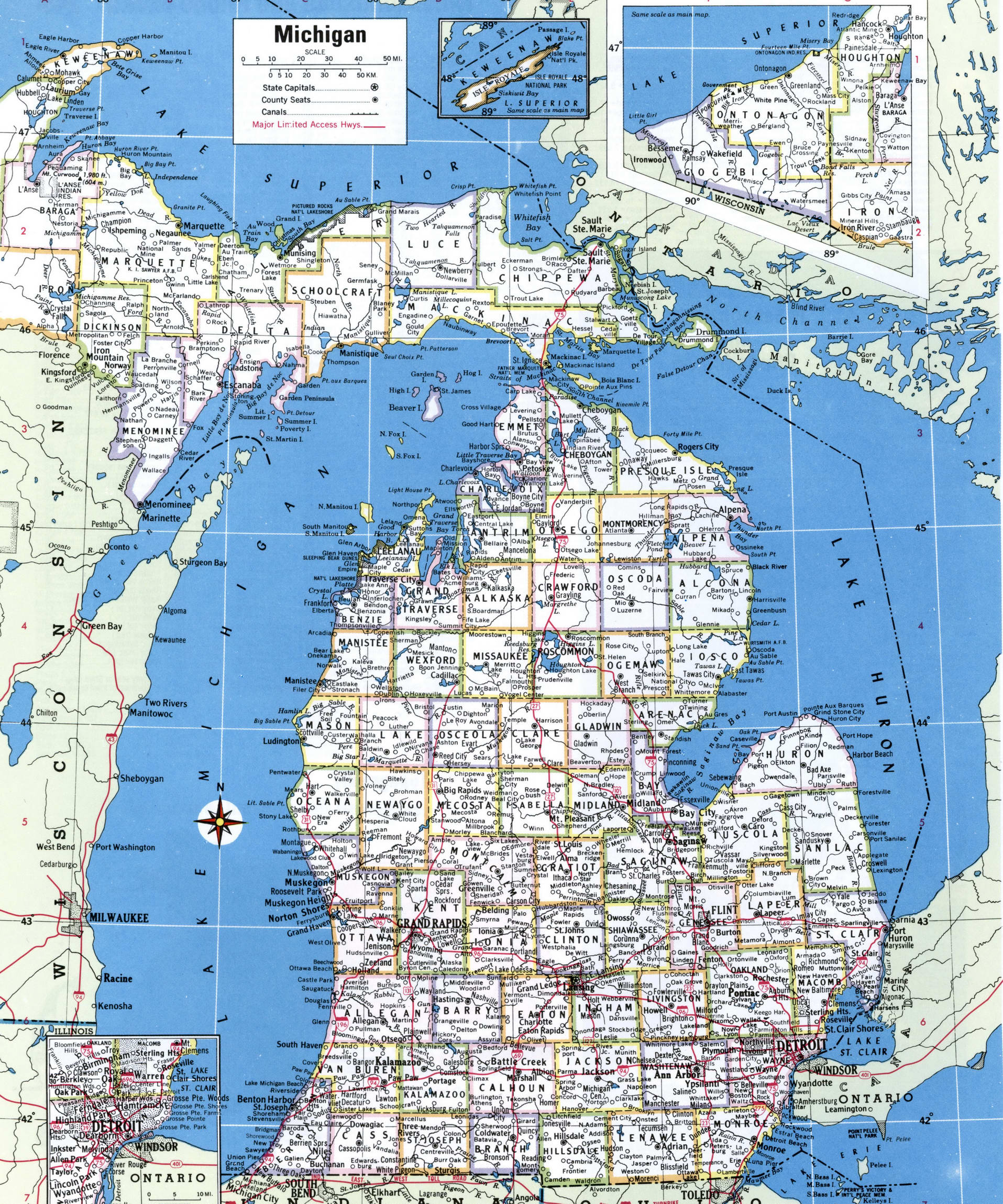 Michigan map with counties
