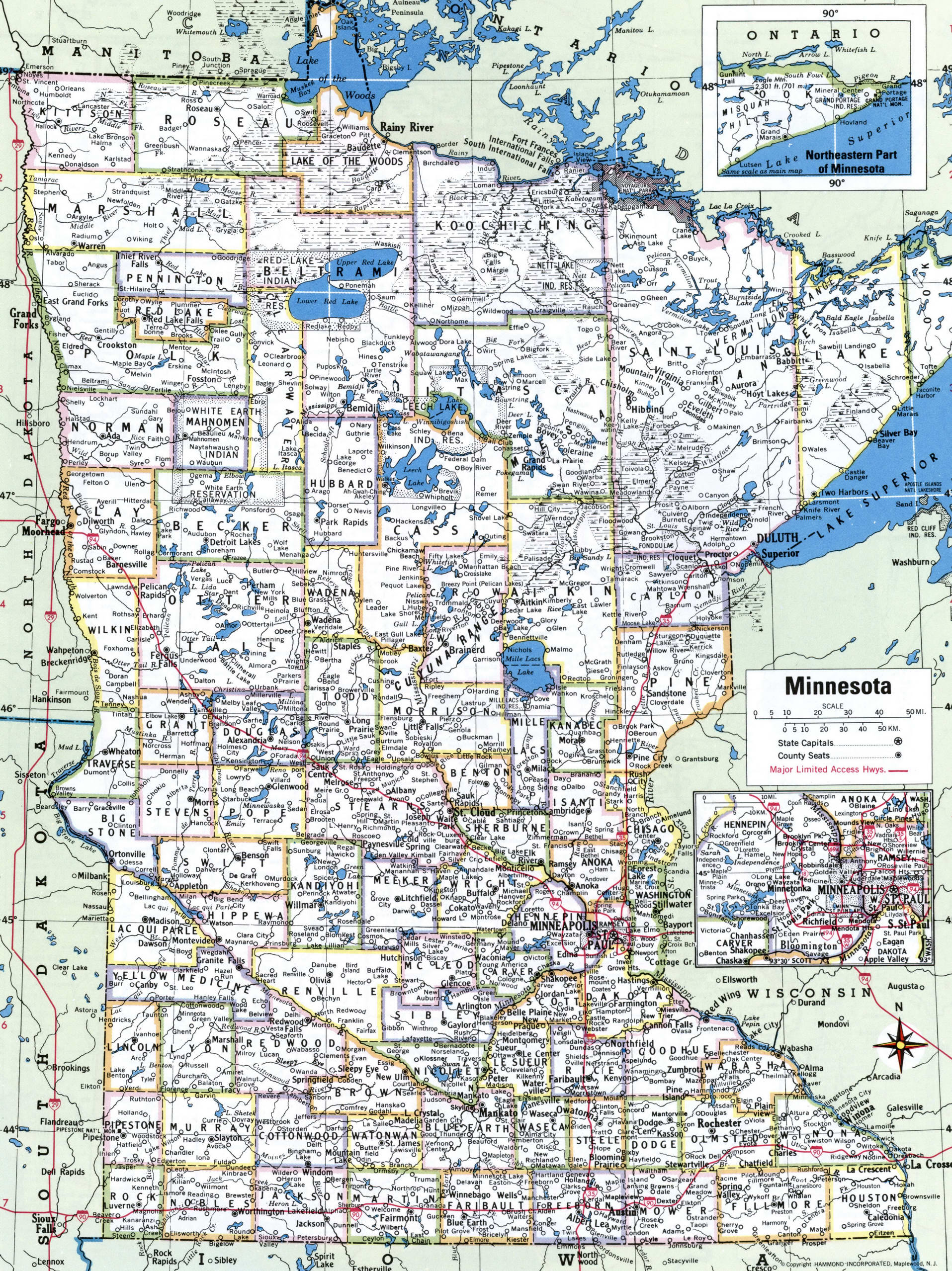 Minnesota map with counties