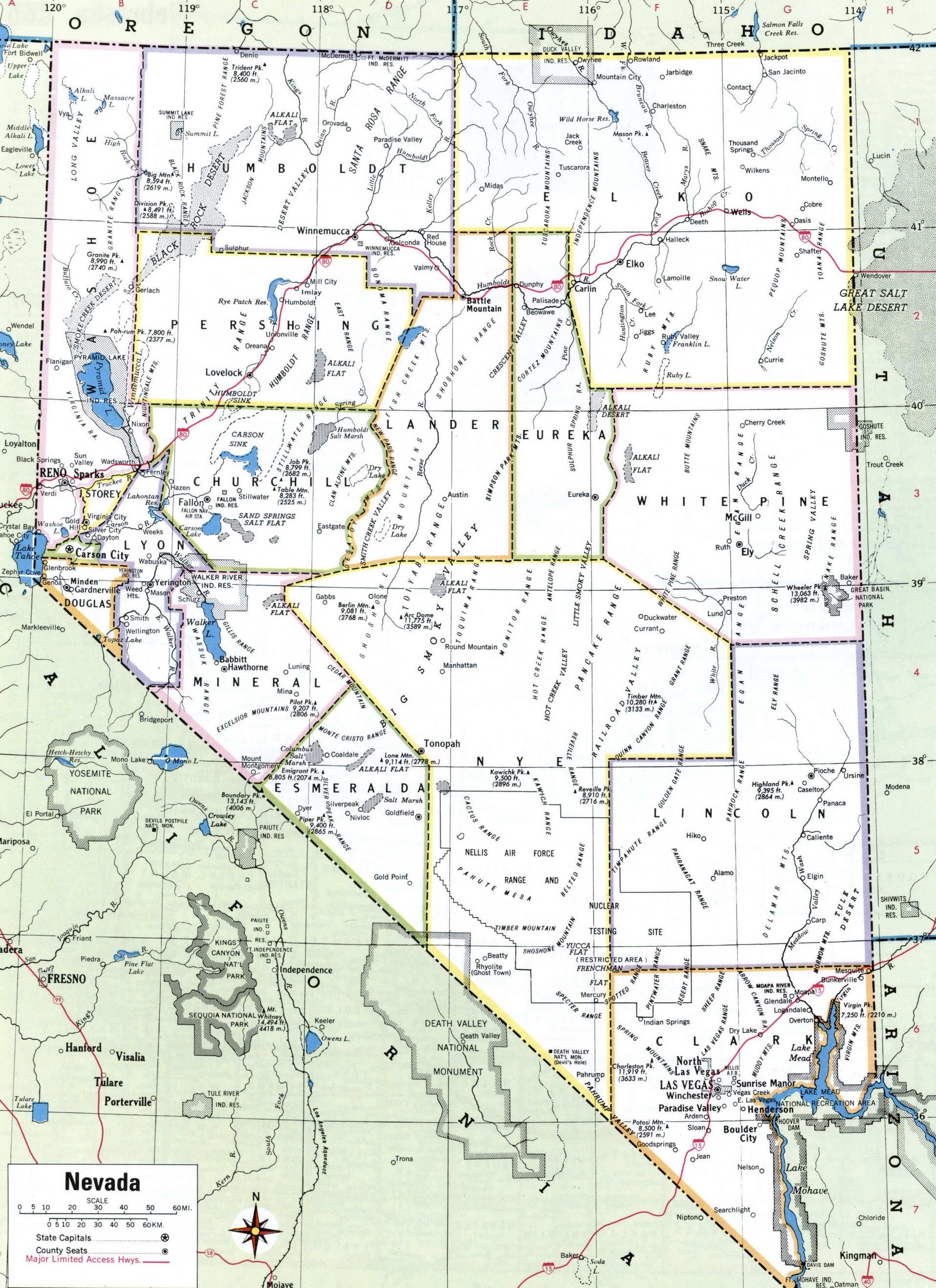 Nevada counties map