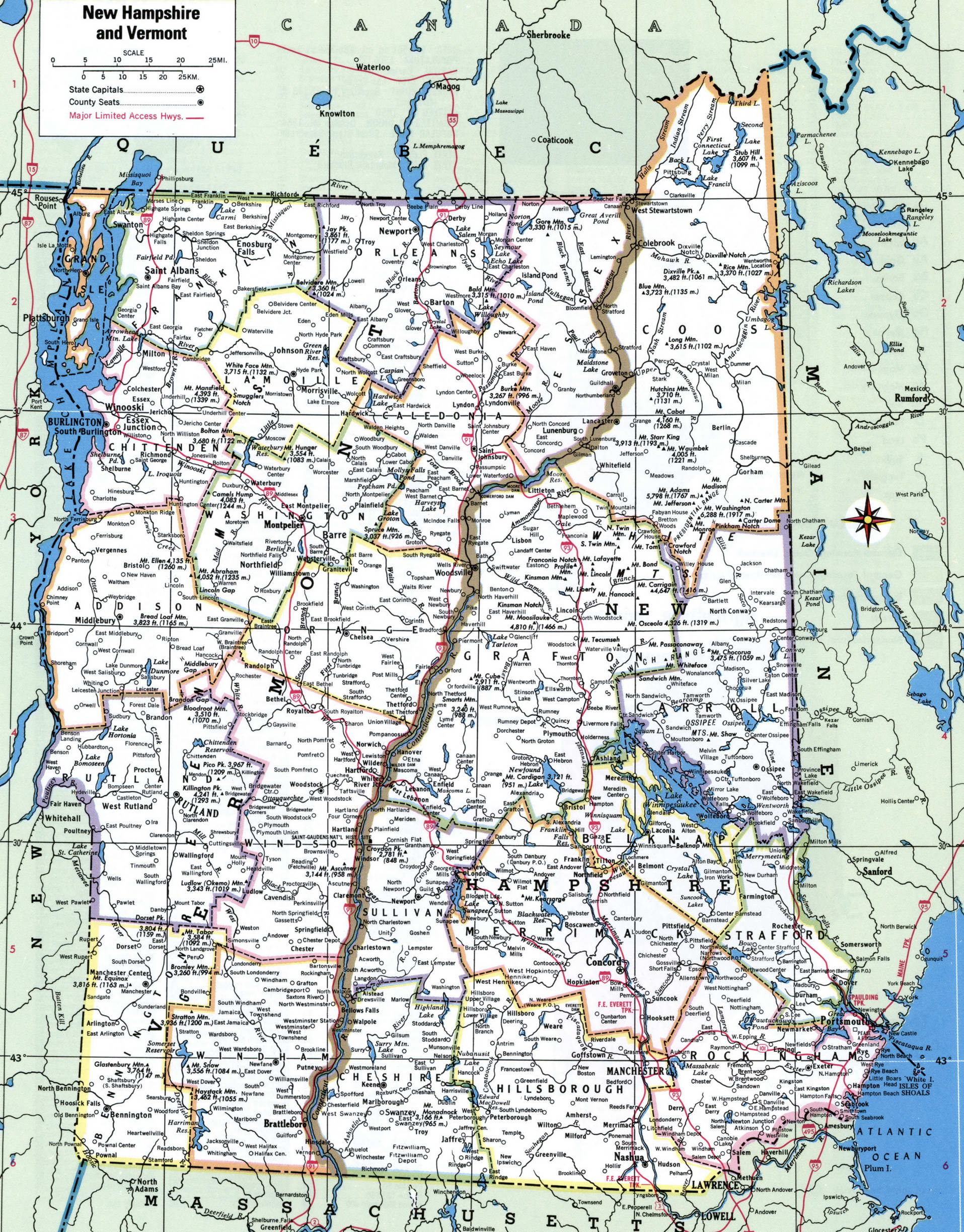 Map of New Hampshire with counties