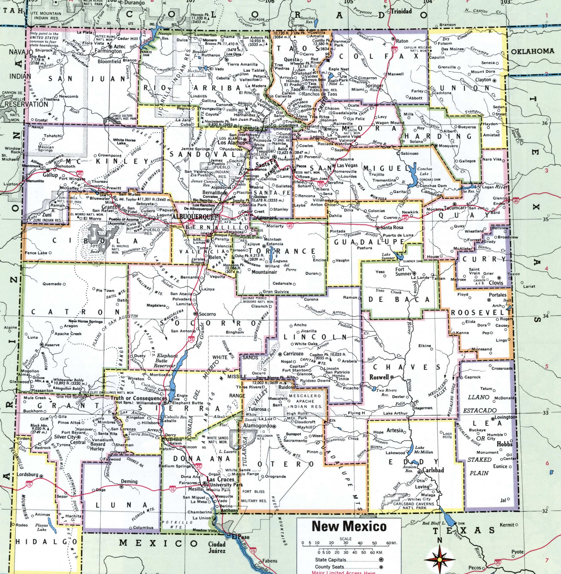 New Mexico map with counties
