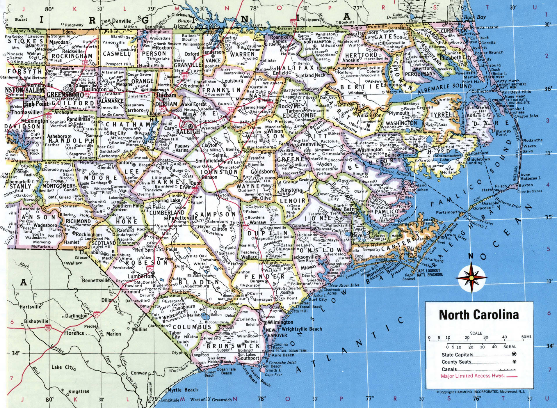 North Carolina map with counties