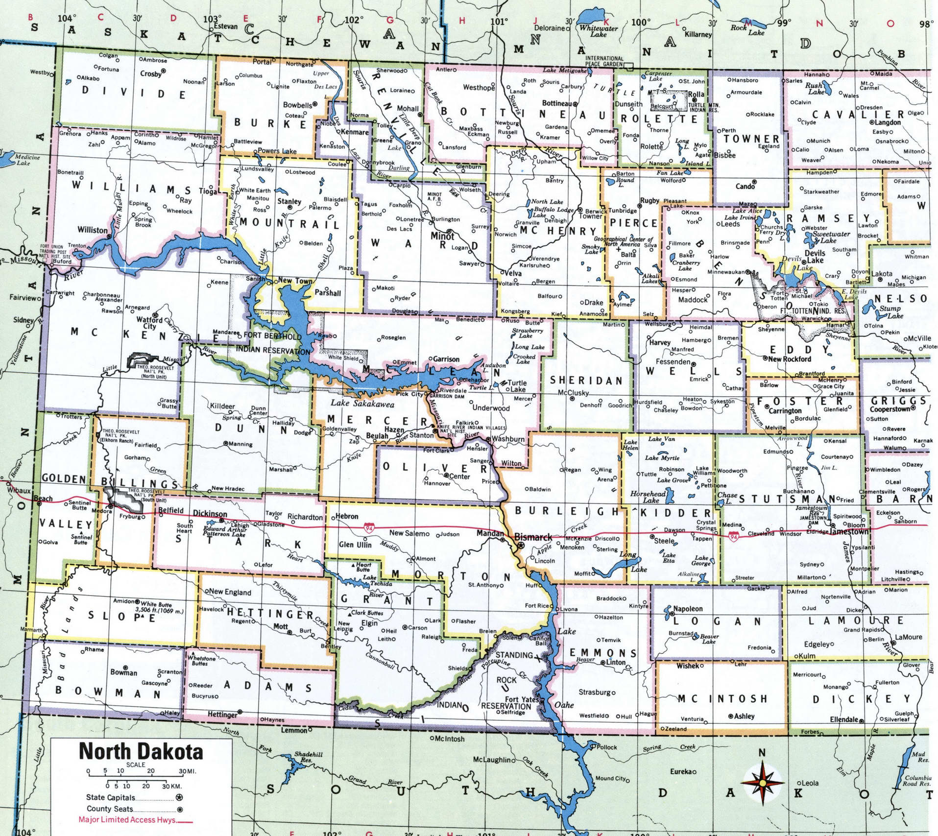 North Dacota counties map