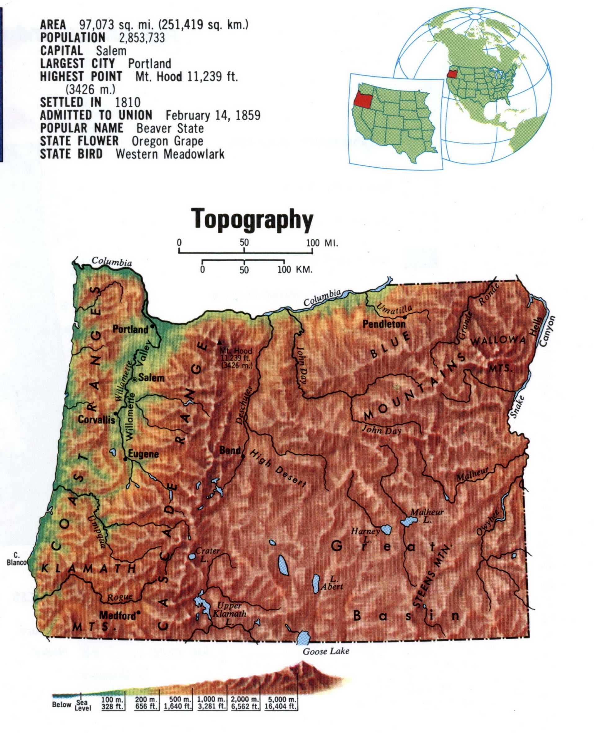 Oregon topographical map