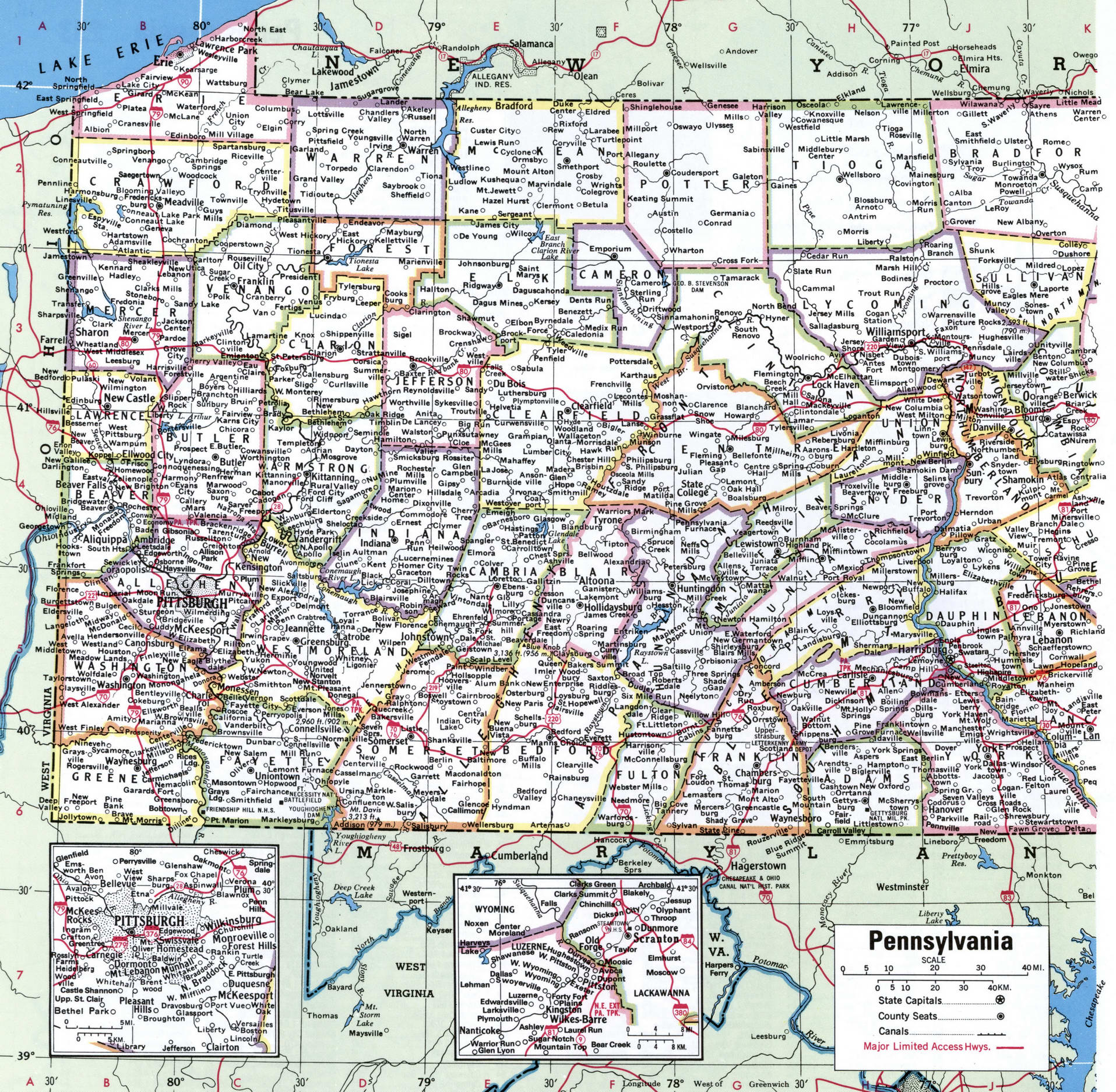 Pennsylvania map with counties