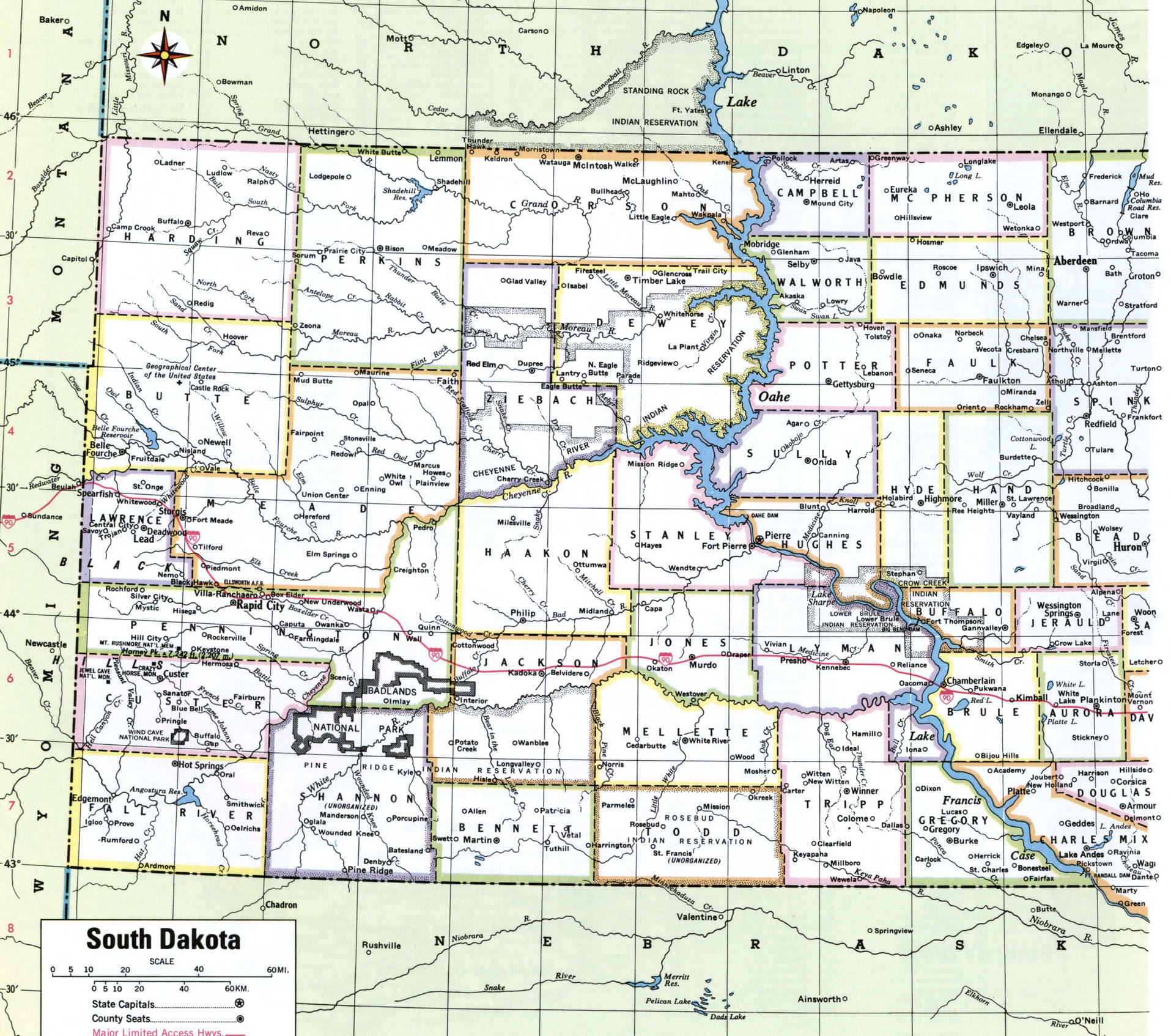 South Dakota map with counties