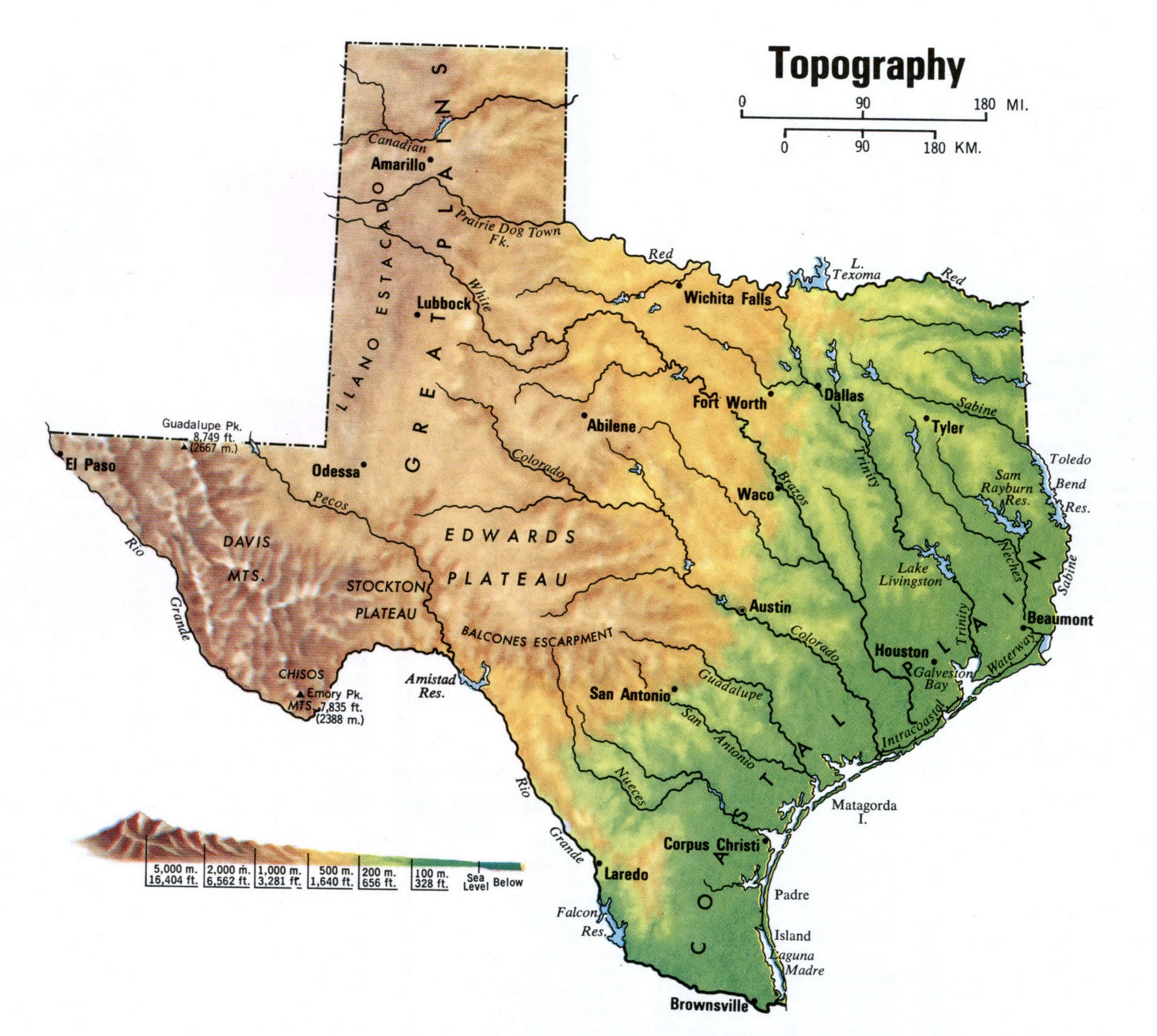Texas topographical map
