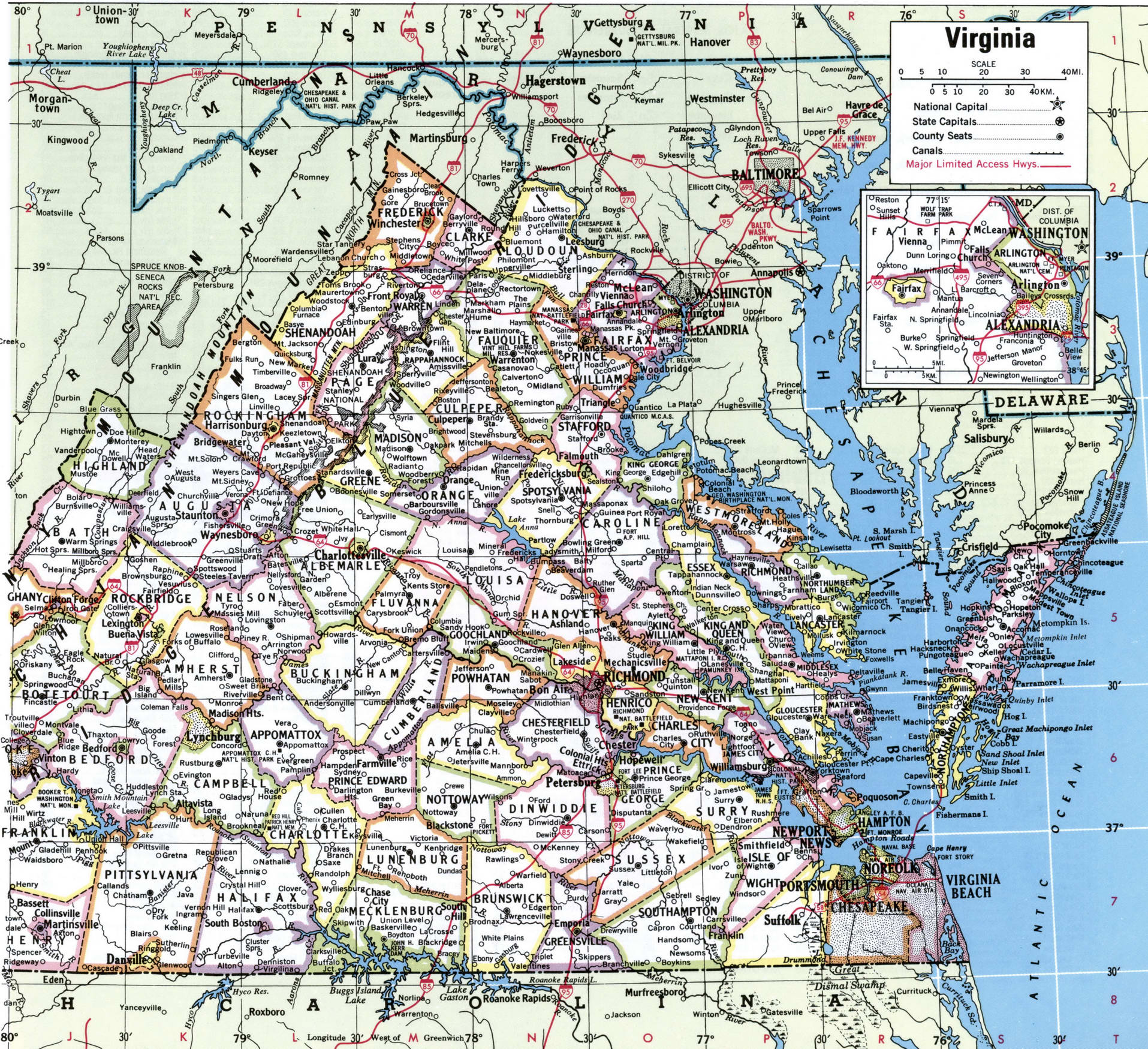 Virginia map with counties