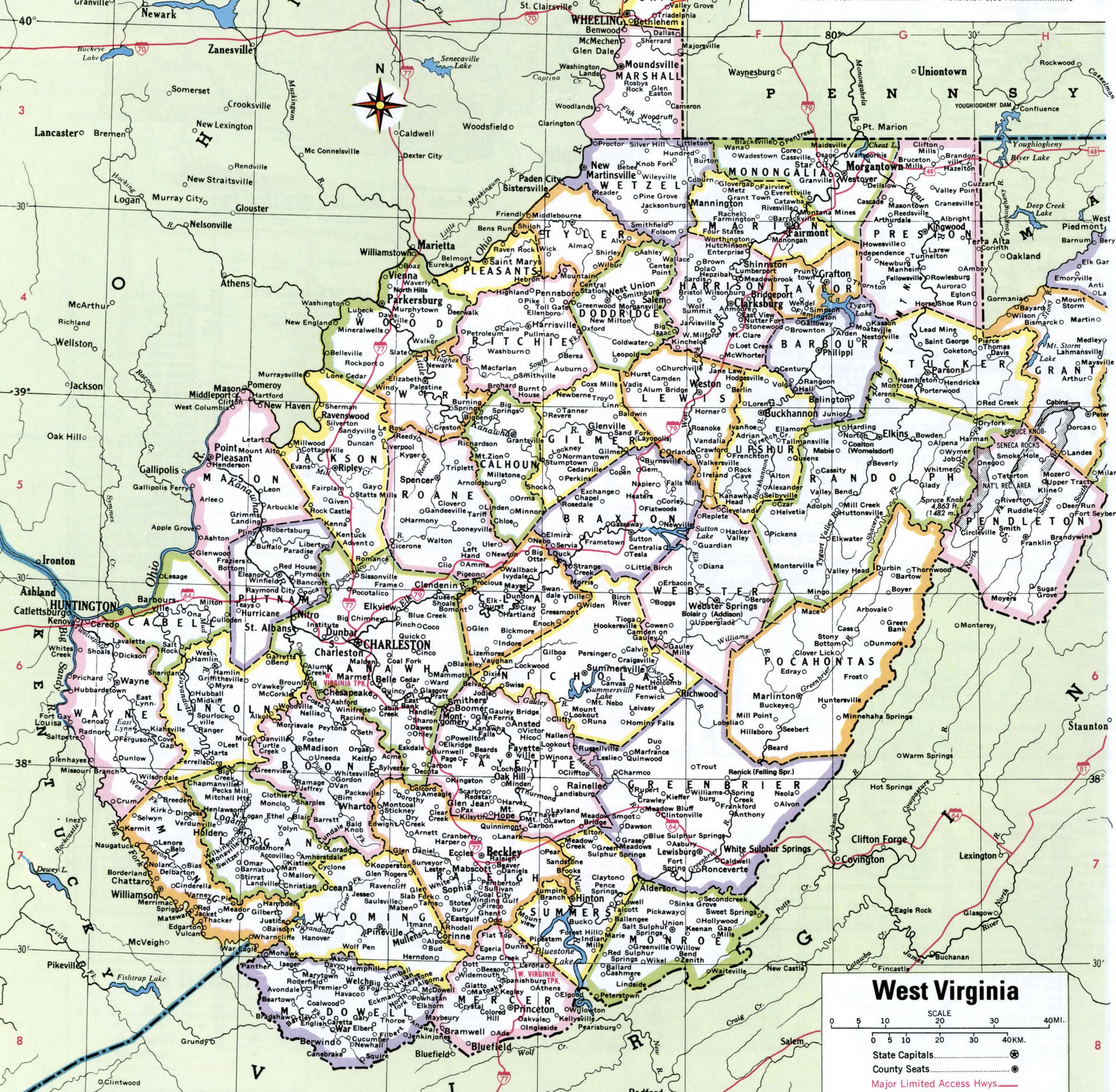 West Virginia map with counties