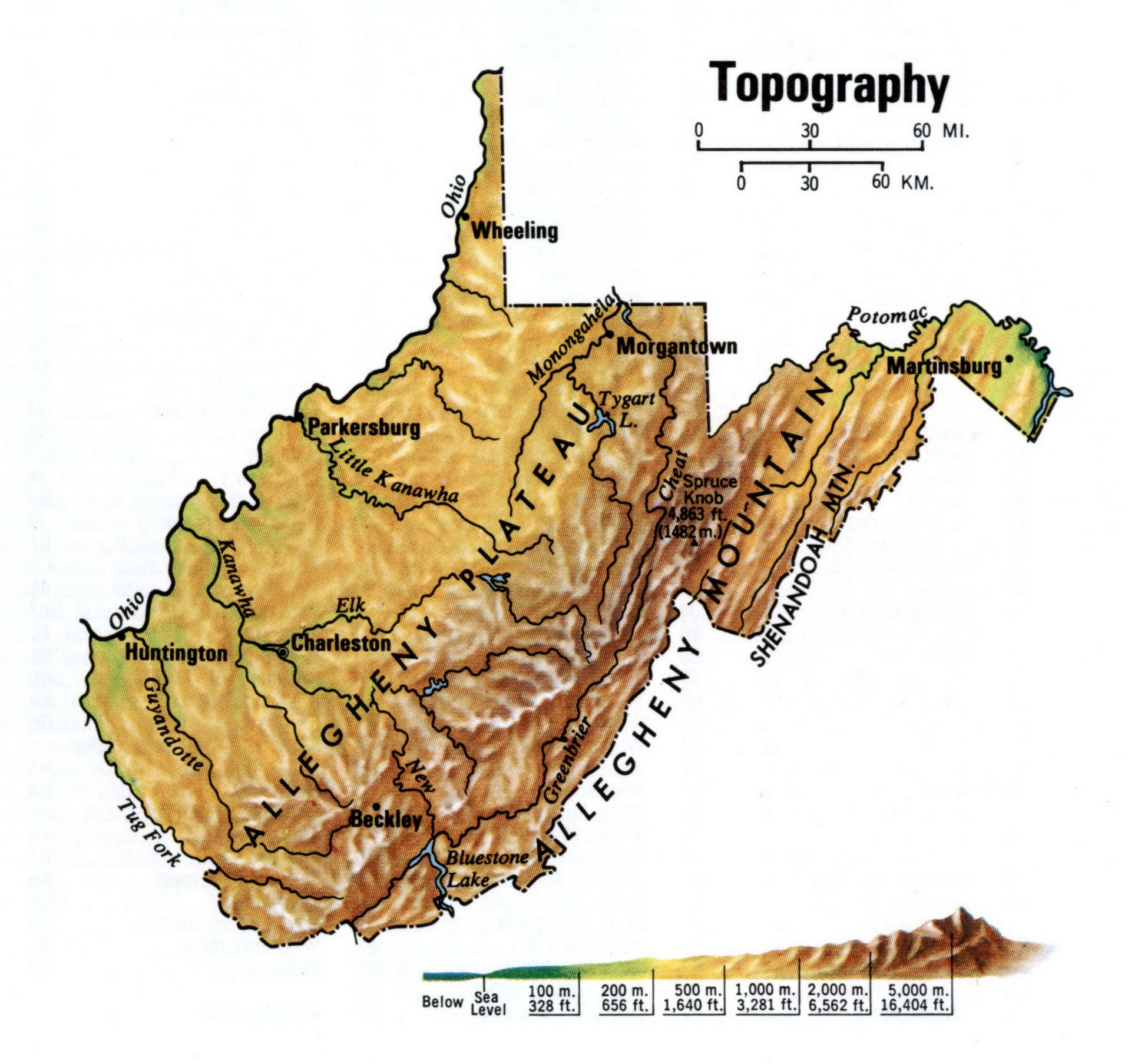 West Virginia topographical map