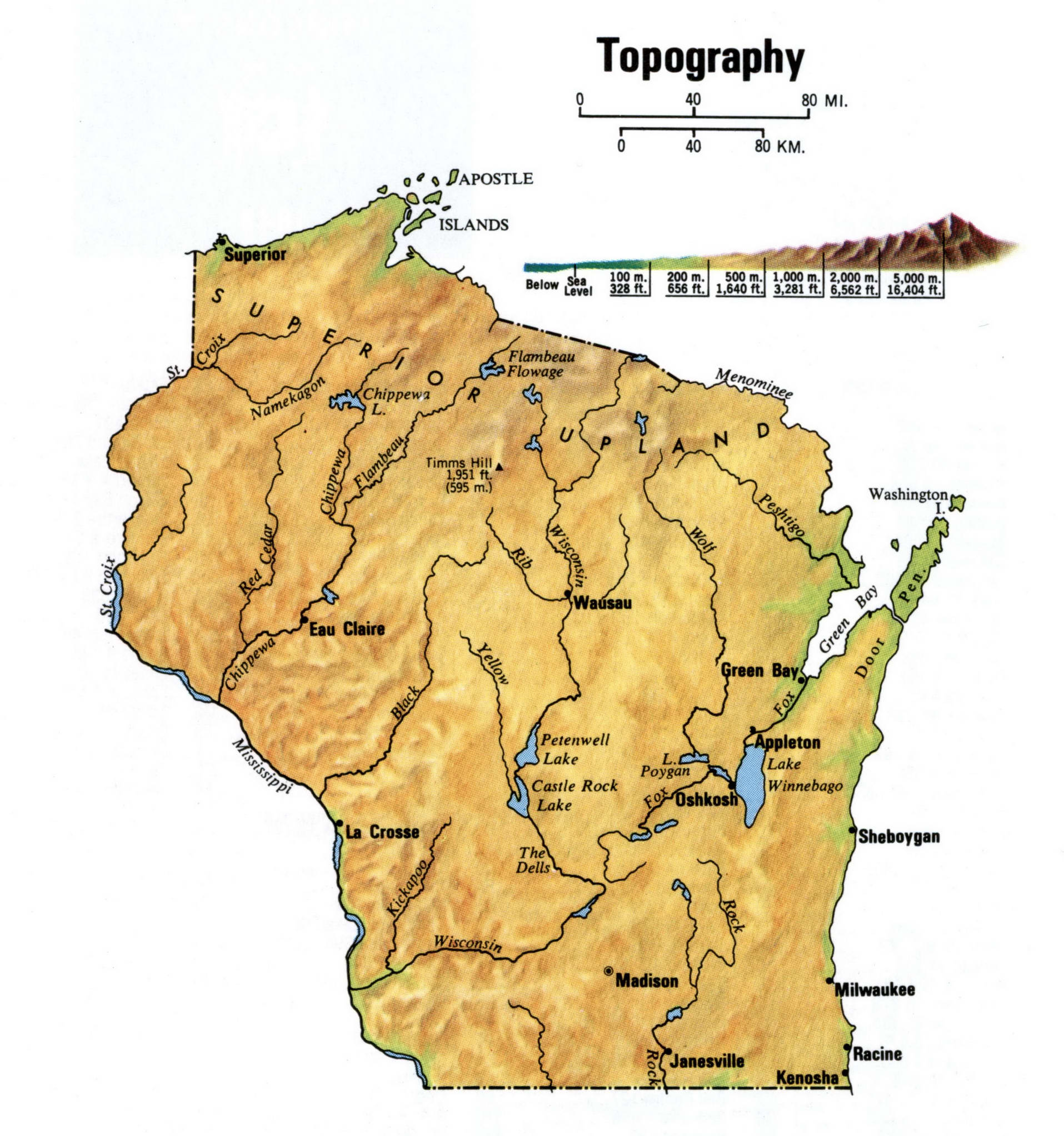 Wisconsin topographical map