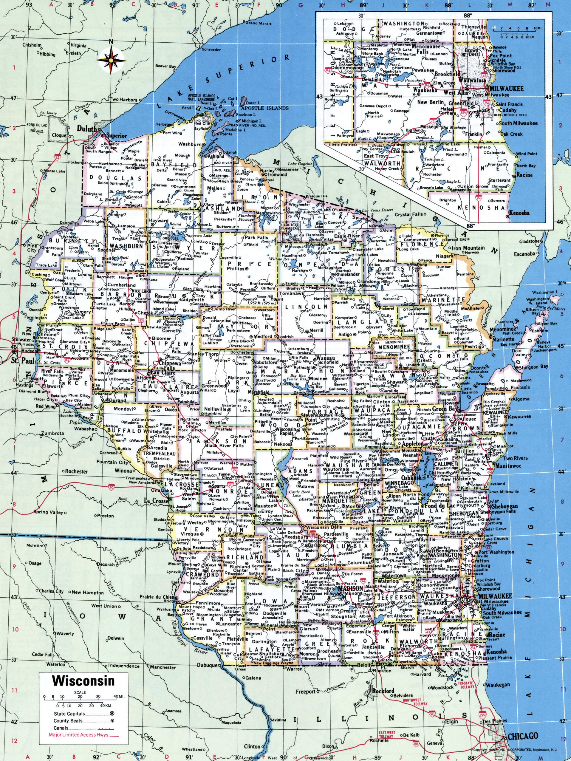 Wisconsin map with counties
