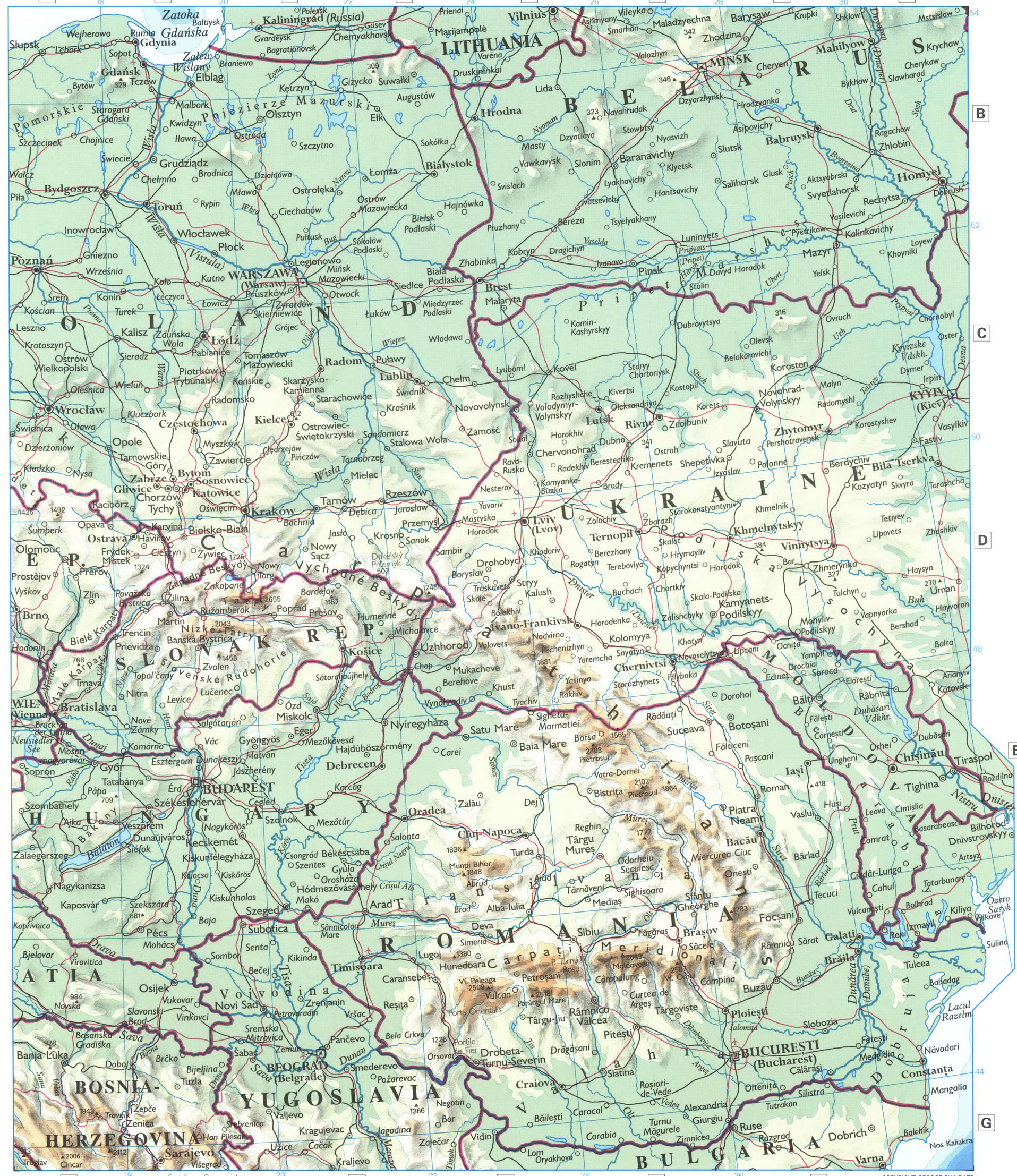 Central Europe physical map
