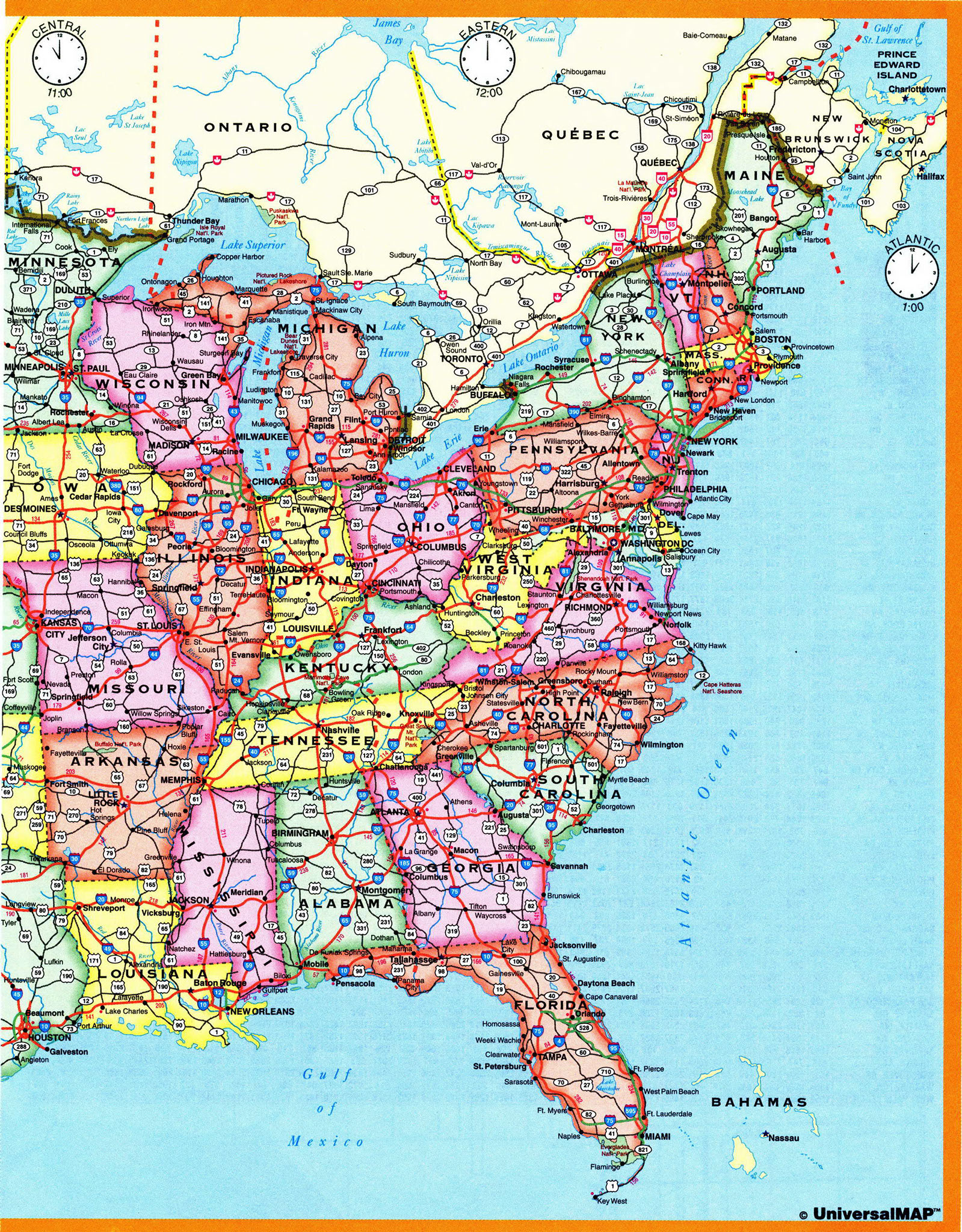 time zone USA map. Detailed map of the time zones of the USA.