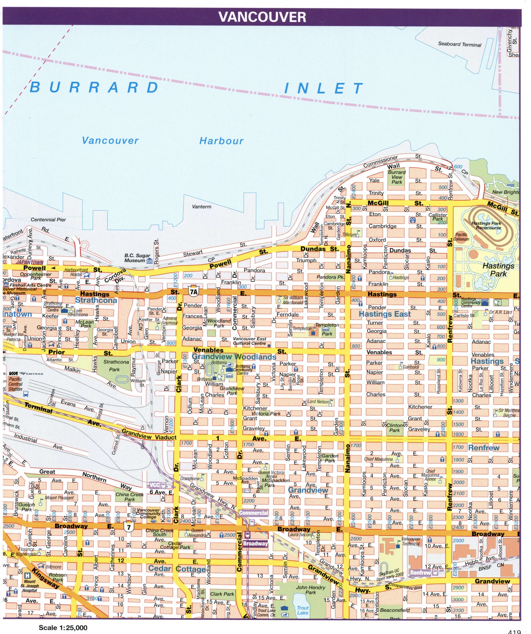 Detailed map Vancouver city, Canada