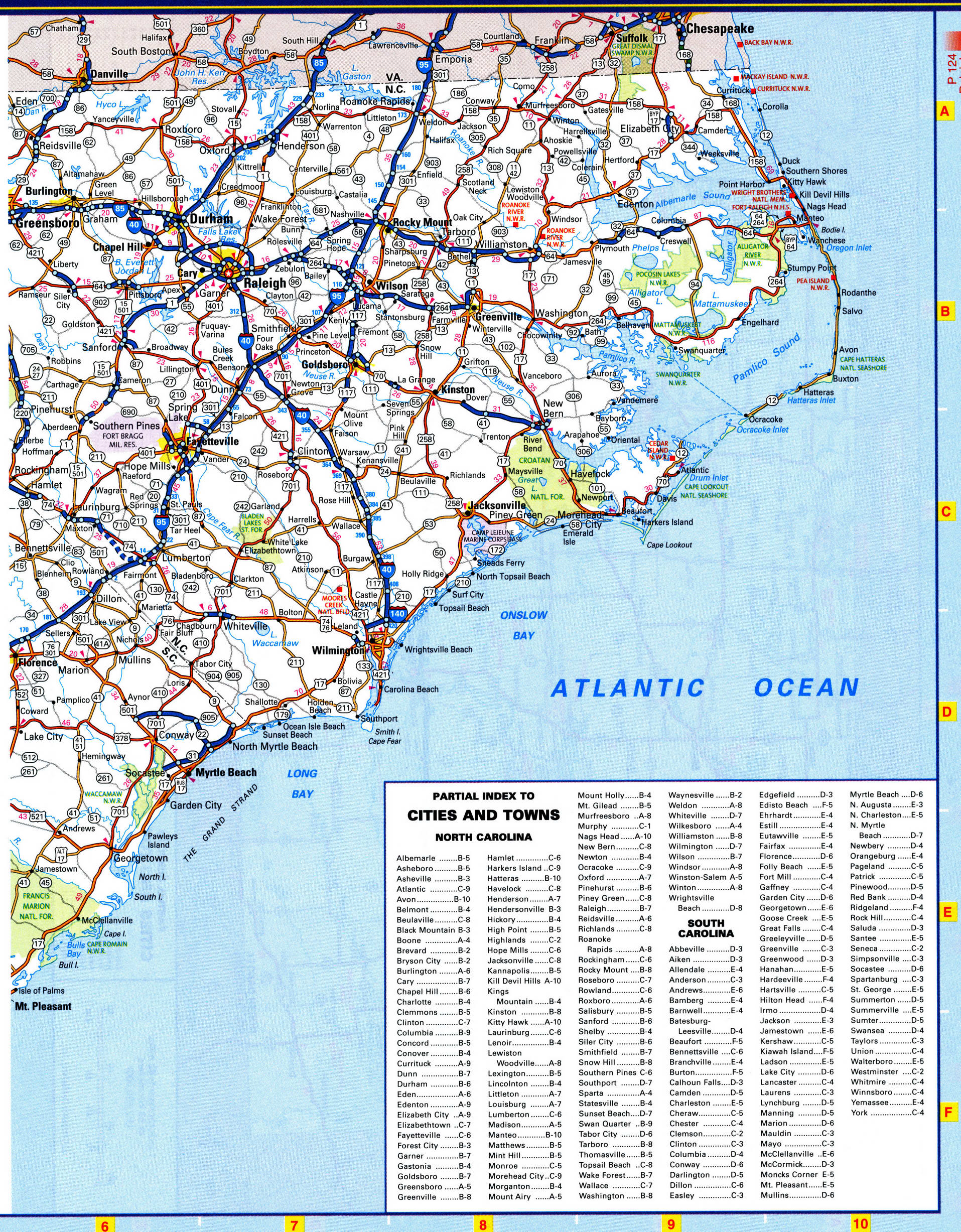 South Carolina road map. Detailed map of the South Carolina highway with cities, villages, and rest areas.