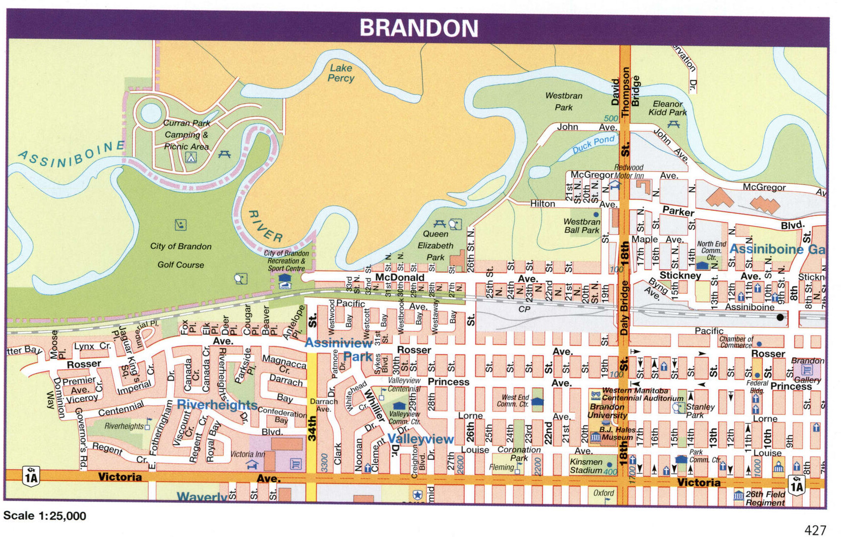 Brandon city map. Detailed map of city Brandon with all streets and roads