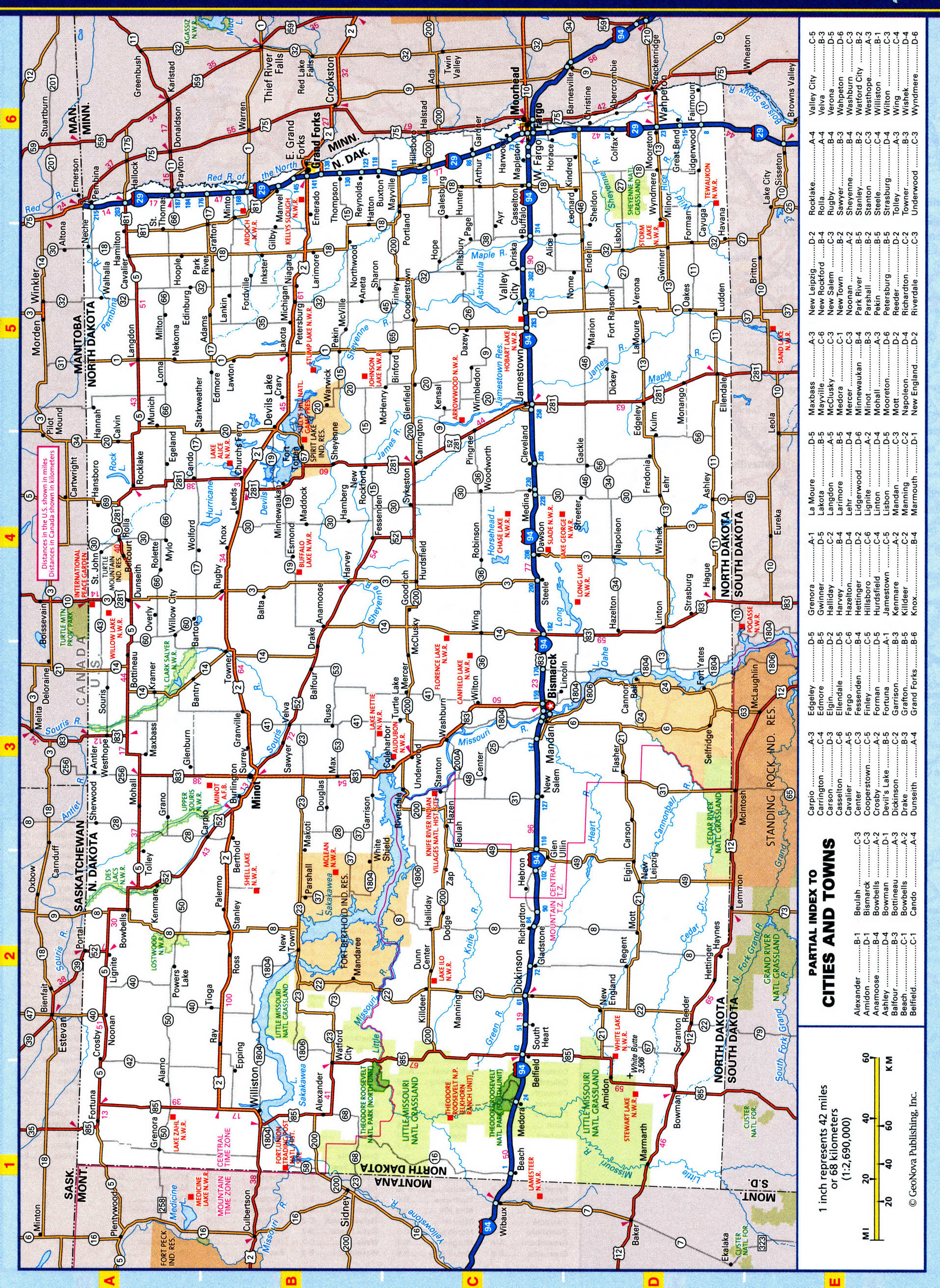 Map of North Dakota roads and highways.Free printable road map ND