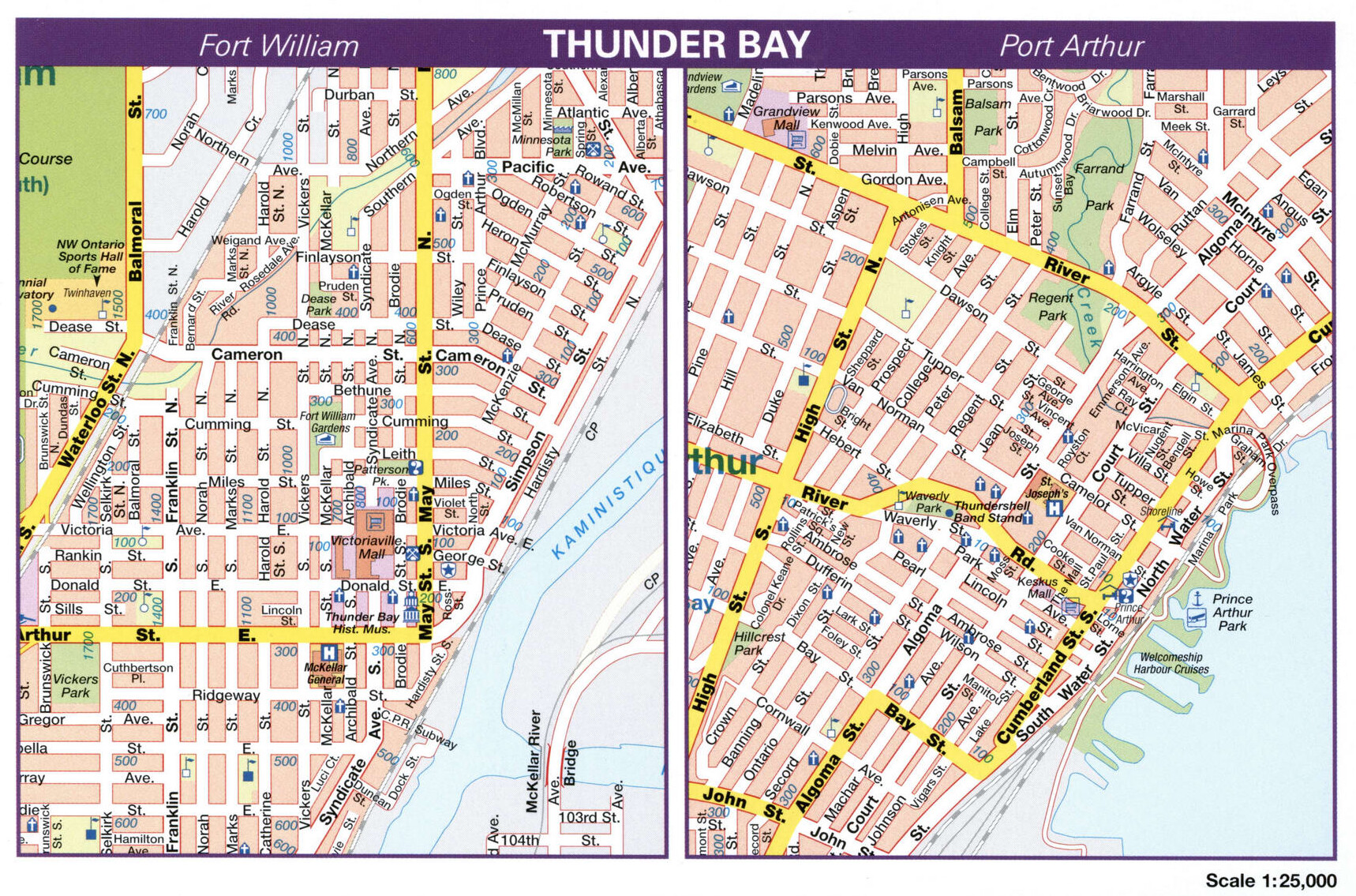 Thunder Bay city map. Detailed map of city Thunder Bay with all streets and roads