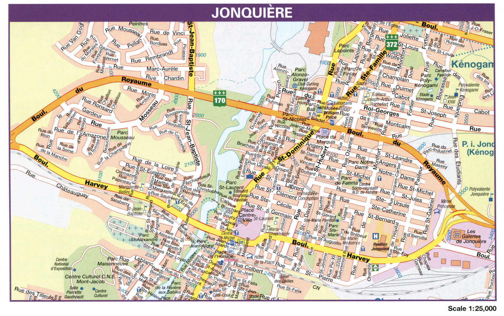 Jonquiere city map. Detailed map of city Jonquiere with all streets and roads
