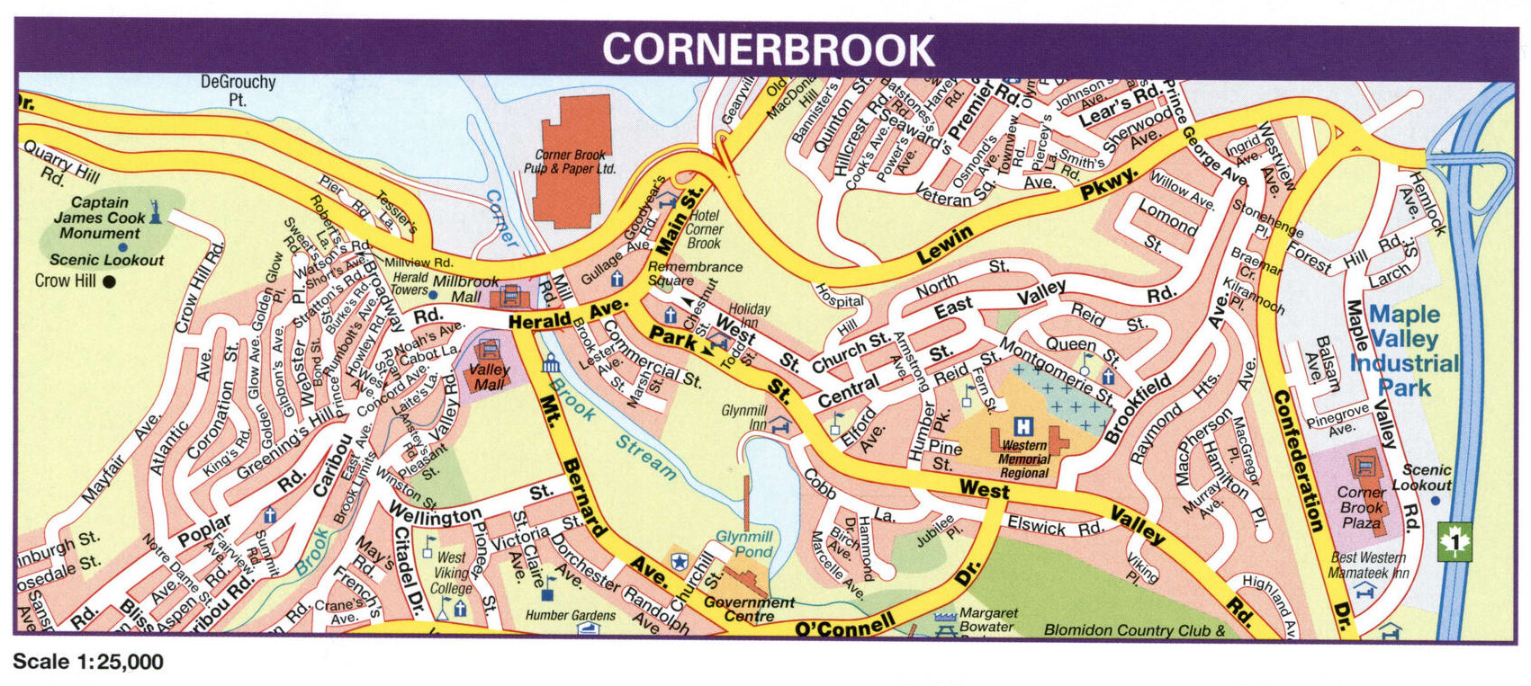 Cornerbrook city map. Detailed map of city Cornerbrook with all streets and roads Cornerbrook city map. Detailed map of city Cornerbrook with all streets and roads