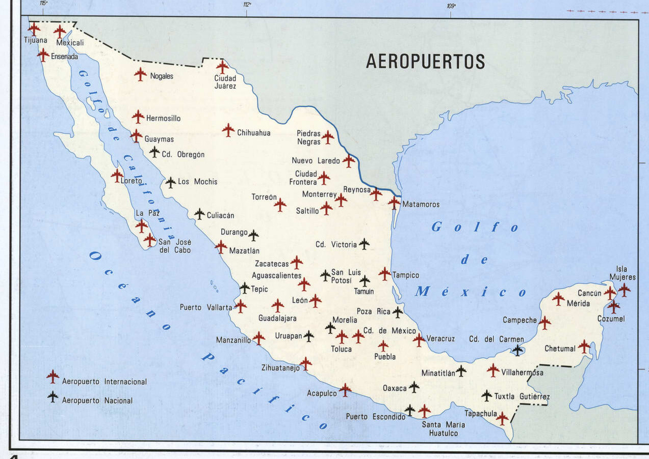 Airports Mexico map. Map of Mexico with all airports