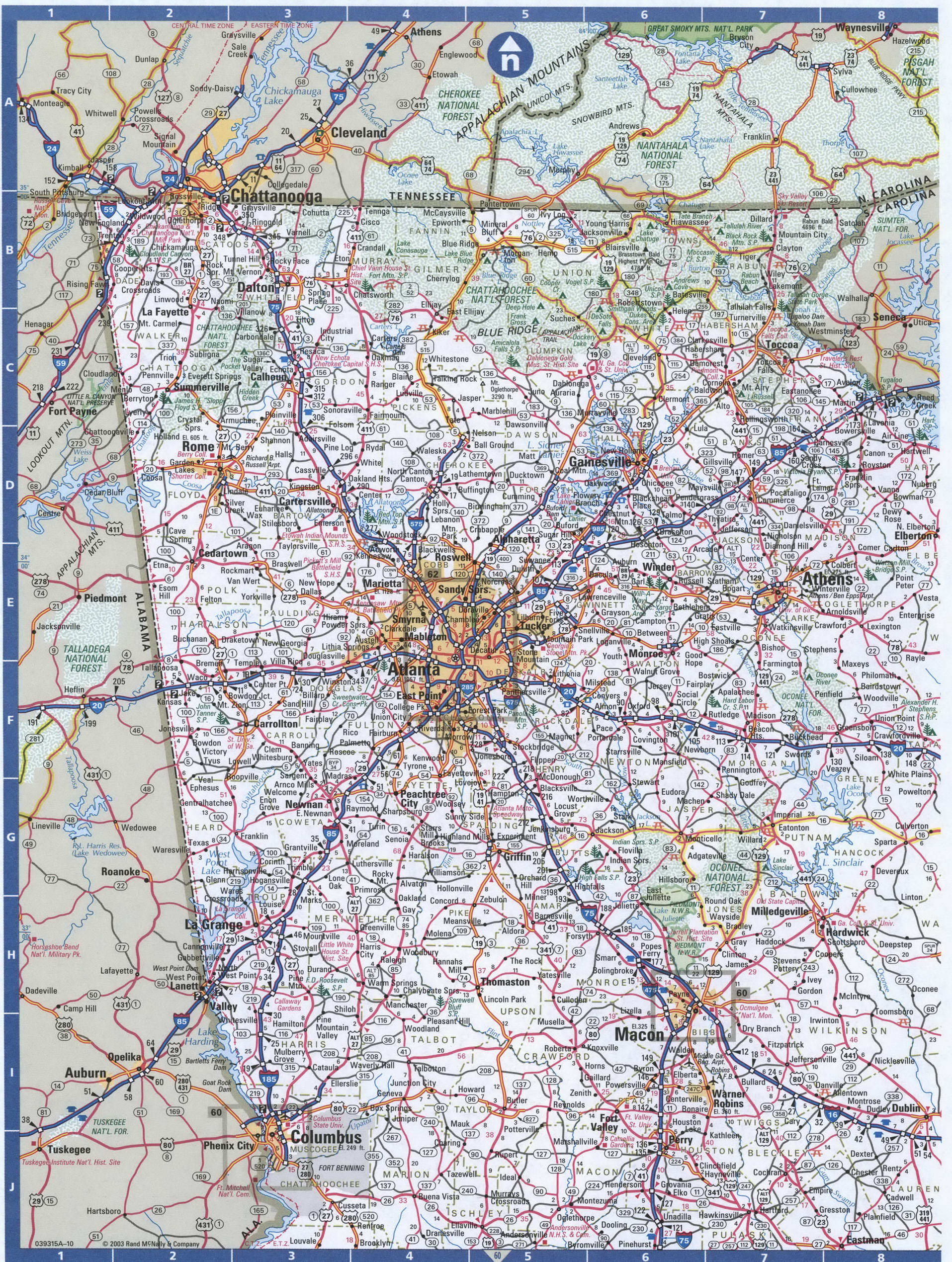 Northern Georgia highways road map.Map of North Georgia cities and highways