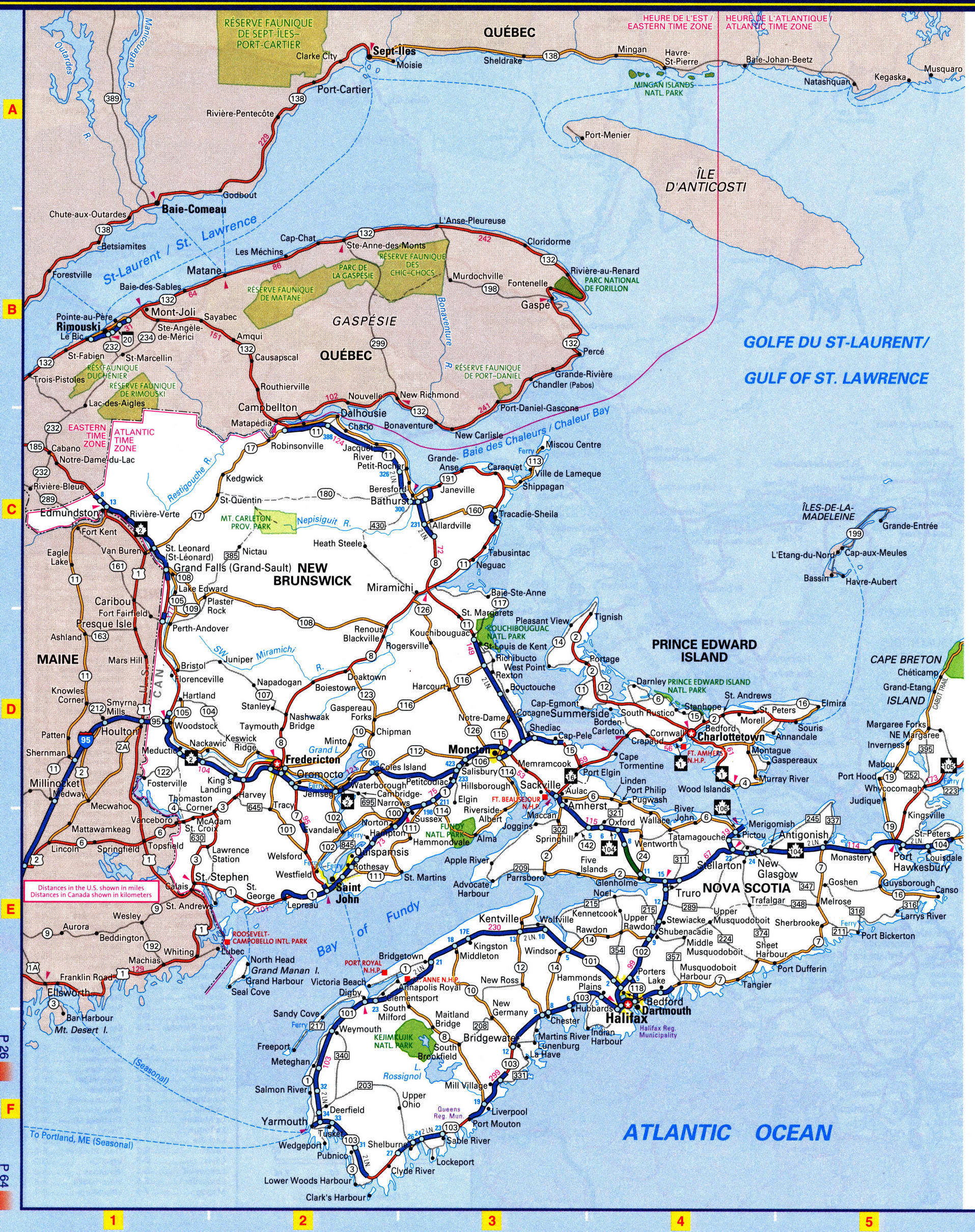 Detailed map of the province of New Brunswick with roads and highways