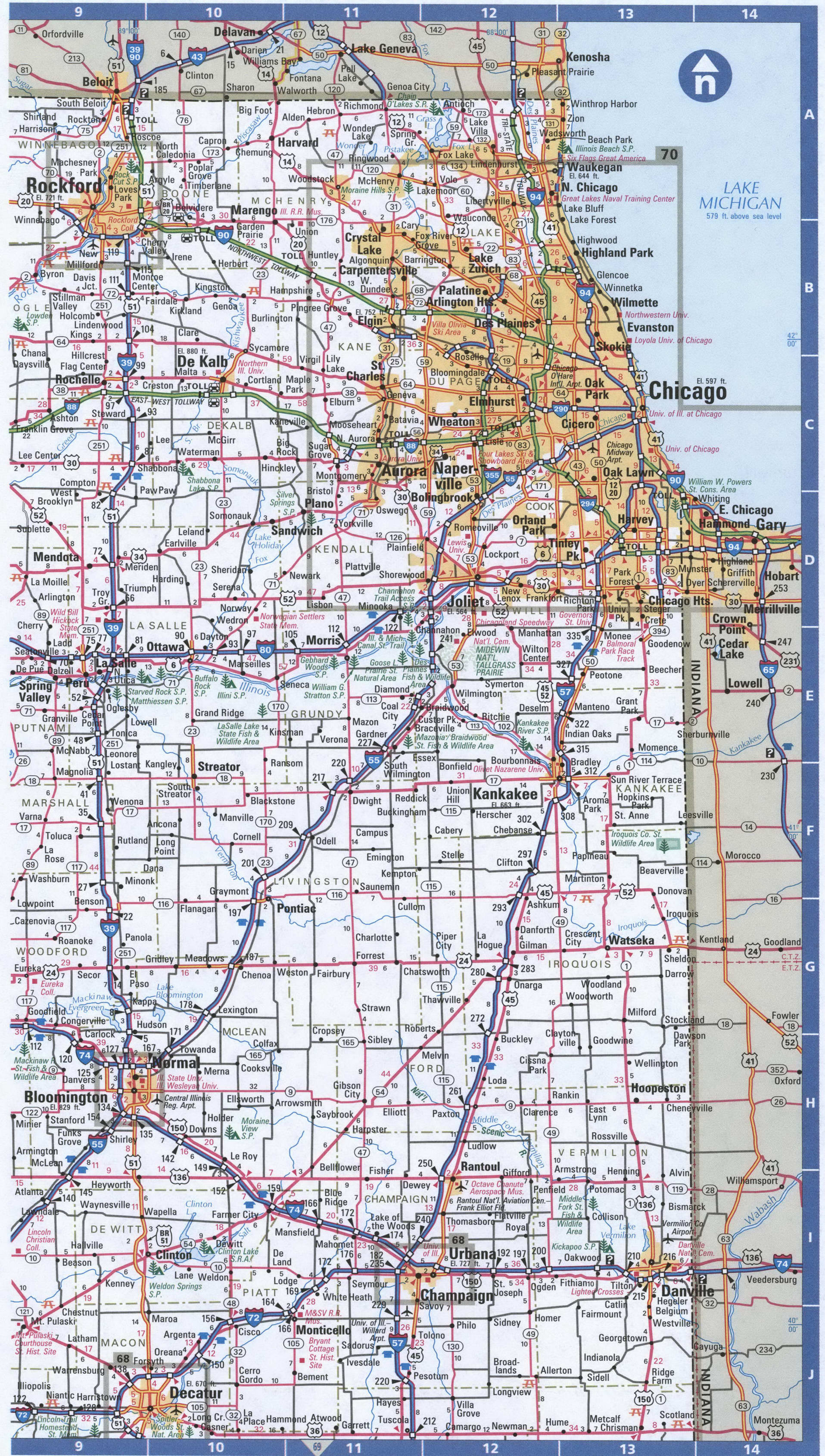 Illinois Northern roads map. Map of North Illinois cities and highways