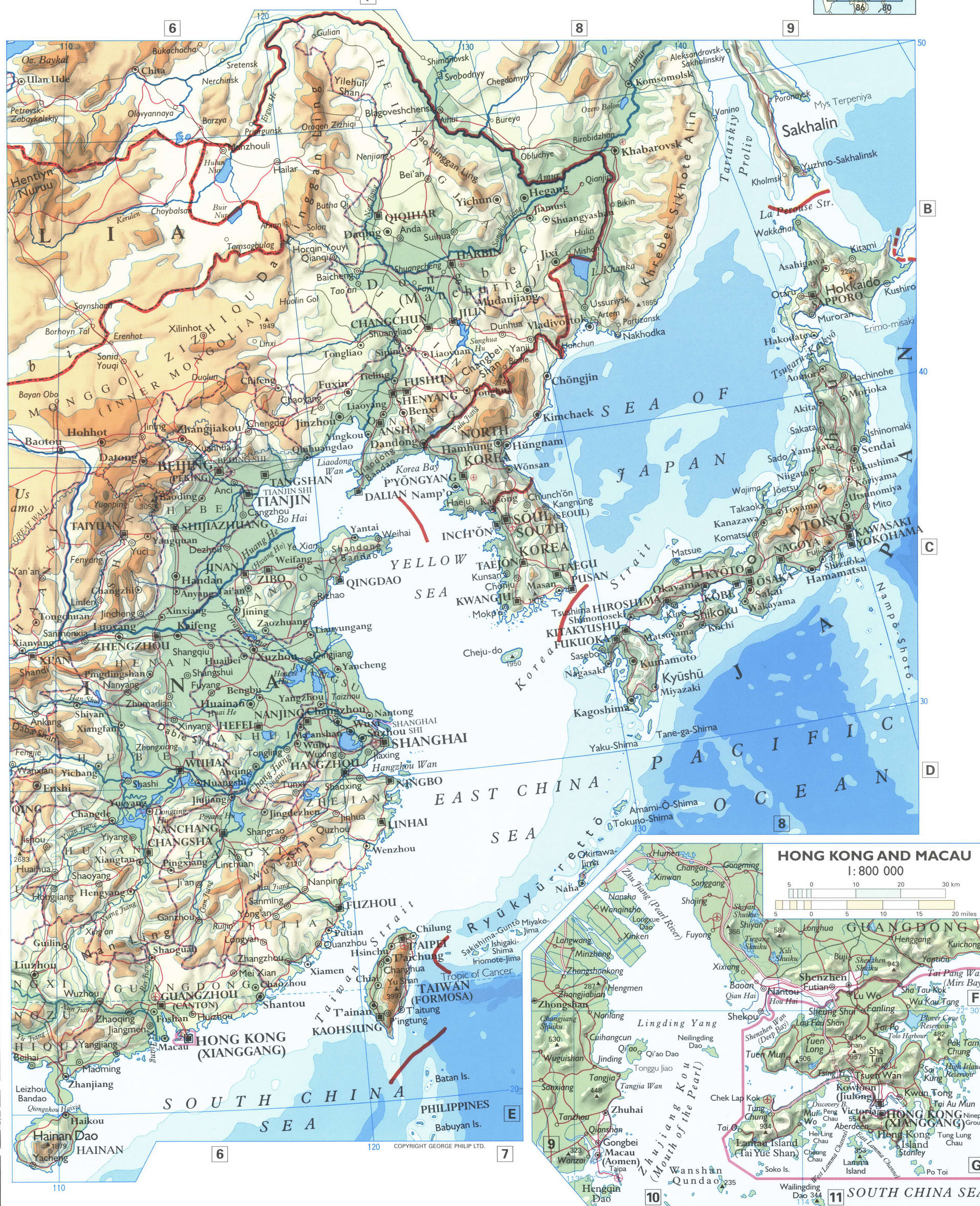 China and Far East physical map