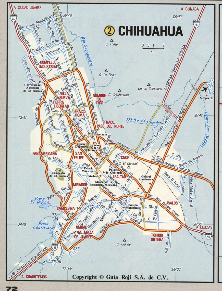 Chihuahua city map. Detailed map of Chihuahua with streets, roads, and public places. Chihuahua city map. Detailed map of Chihuahua with streets, roads, and public places.